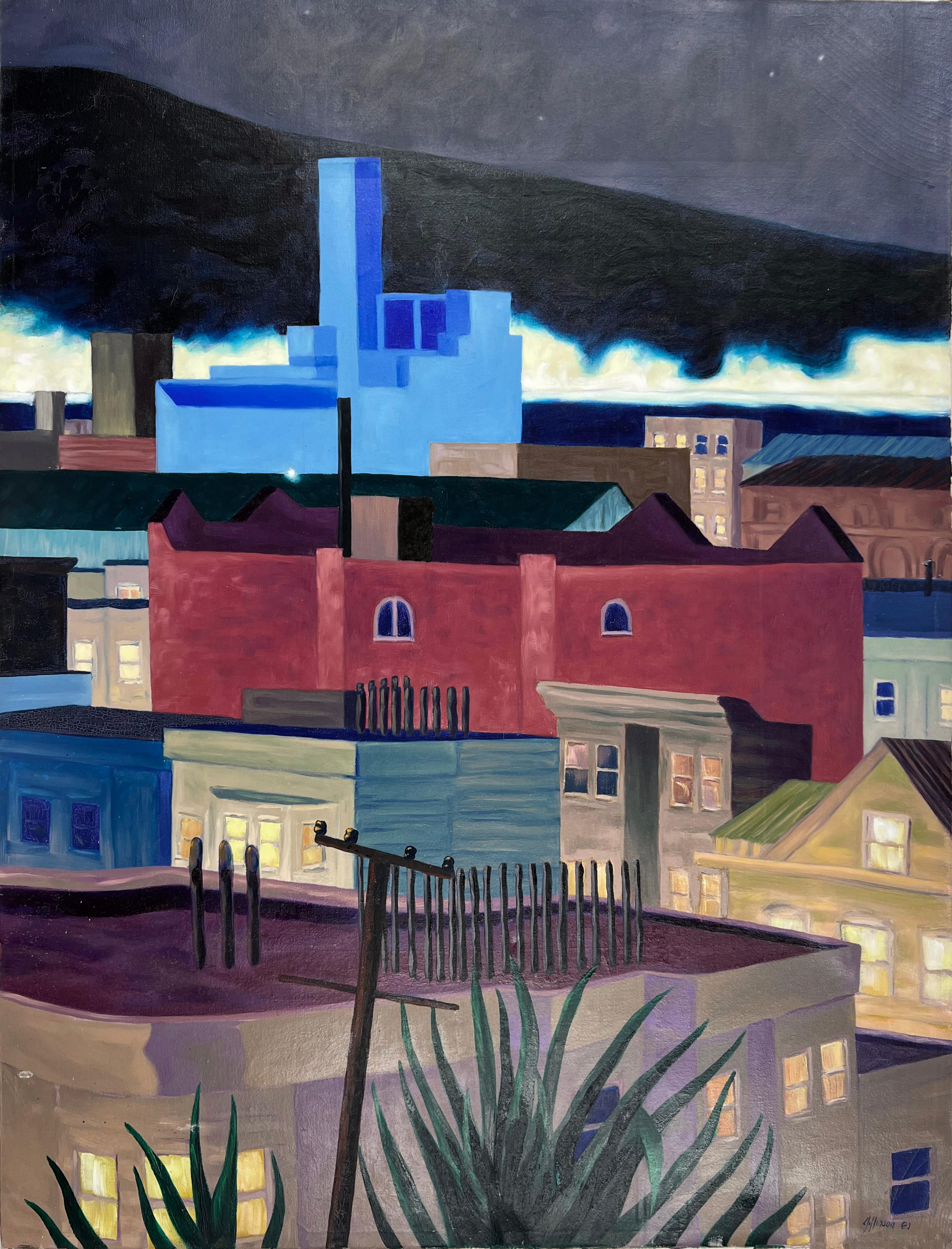 William Jefferson Landscape Painting - Urban Landscape The New "Hamms Brewery Blue" San Francisco Oil on Canvas 1981