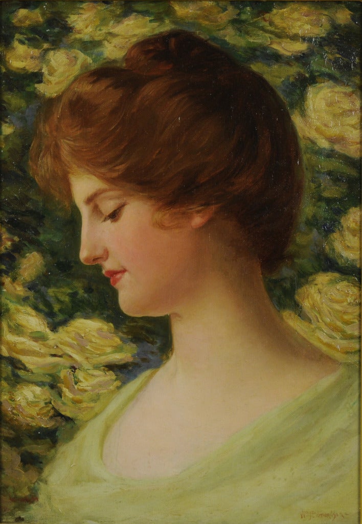 Portrait d'une jeune fille - Painting de William John Edmondson