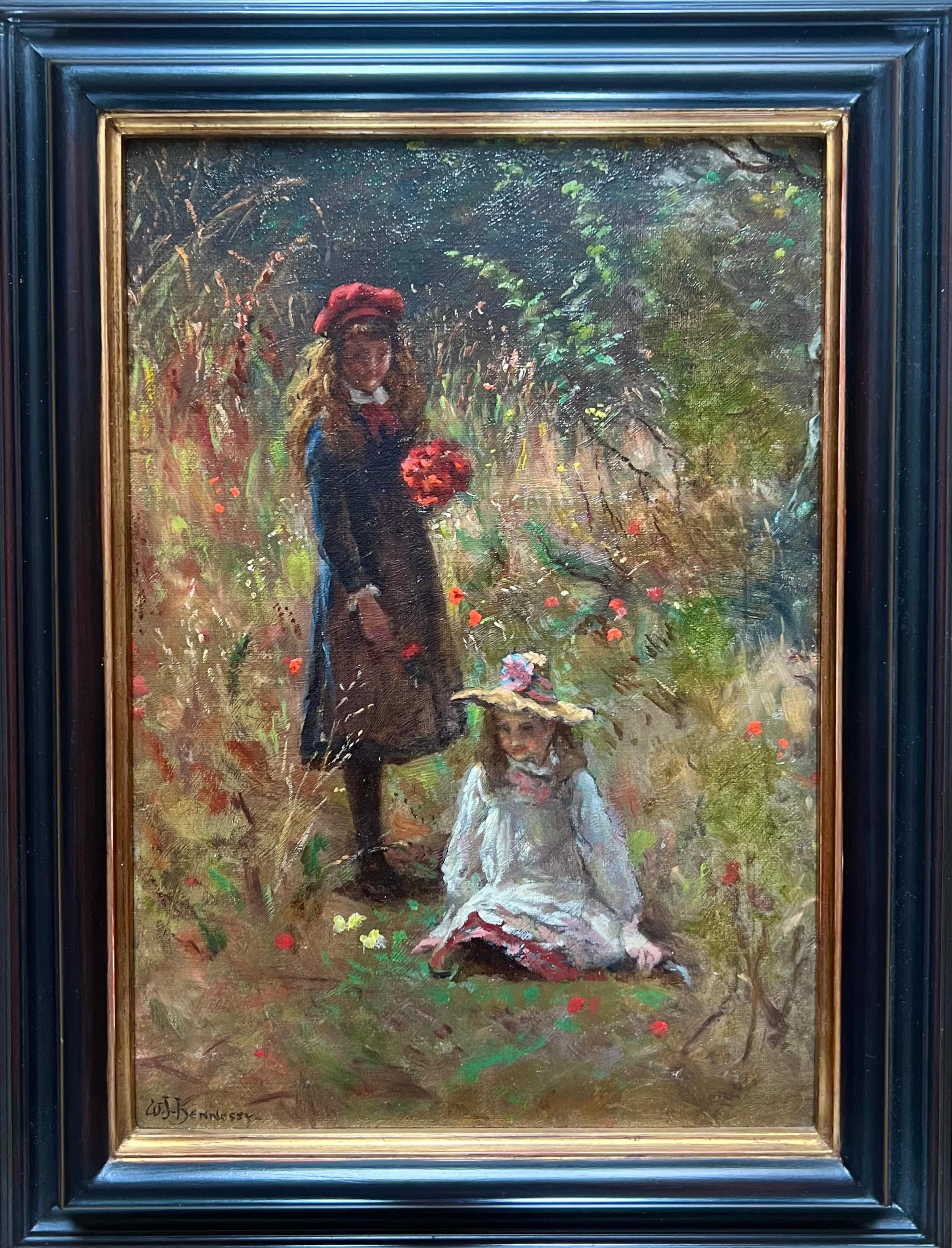 William John Hennessy Portrait Painting - Portrait of the Artist's Daughters, American Impressionism Painting, Signed