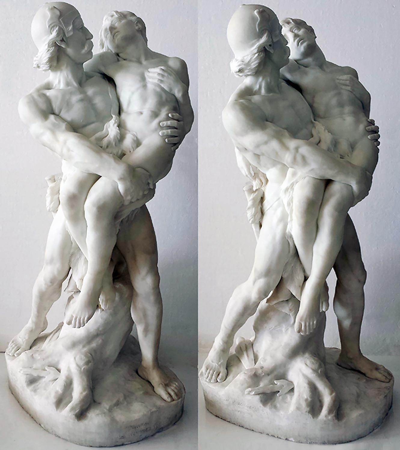 Marble Sculpture 19th Century White Carrara Marble  Nude Man Wounded Nude  For Sale 7
