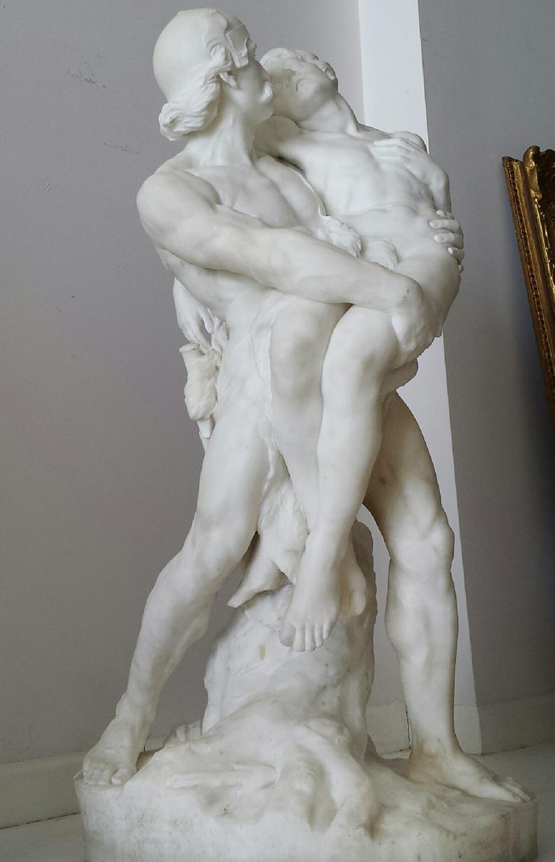 Marmorskulptur aus weißem Carrara-Marmor aus dem 19. Jahrhundert  Nackter Verwundeter Mann  – Sculpture von William John Seward Webber