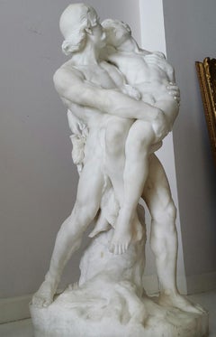 Scultura in marmo del XIX secolo in marmo bianco di Carrara  Uomo nudo ferito nudo