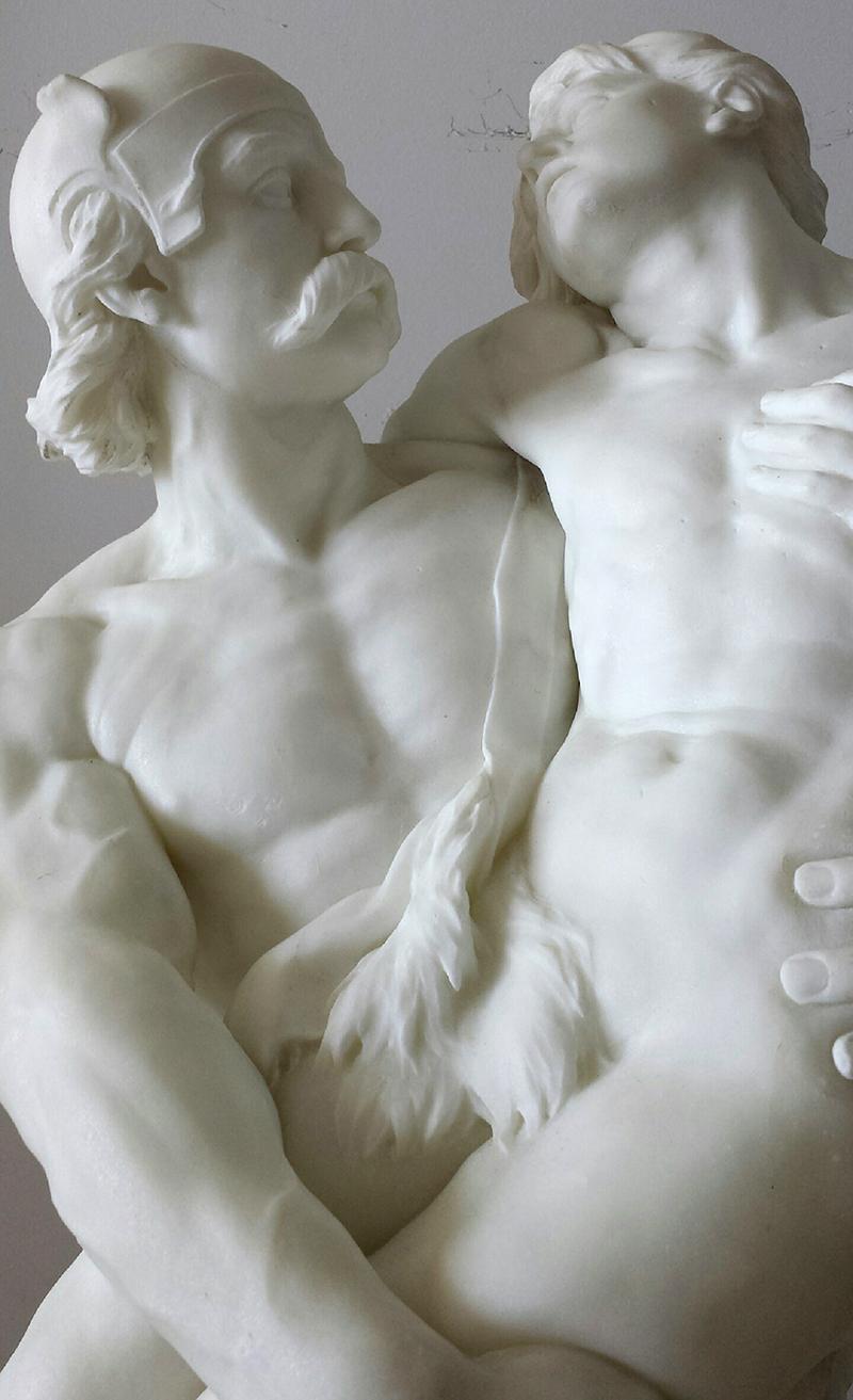 Marmorskulptur aus weißem Carrara-Marmor aus dem 19. Jahrhundert  Nackter Verwundeter Mann  im Angebot 1