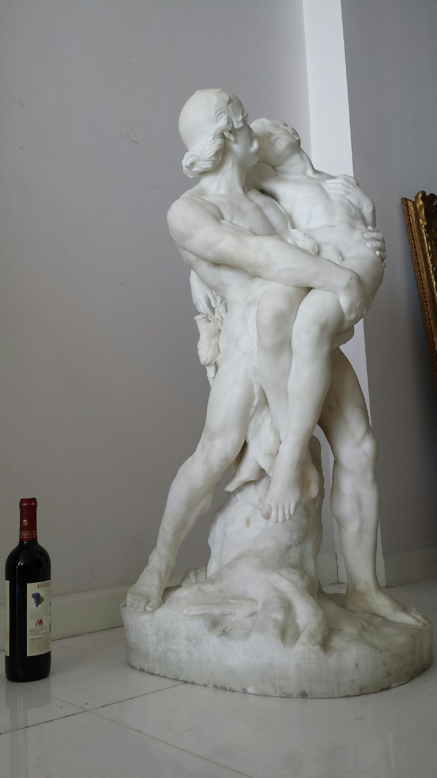 Marble Sculpture 19th Century White Carrara Marble  Nude Man Wounded Nude  For Sale 1
