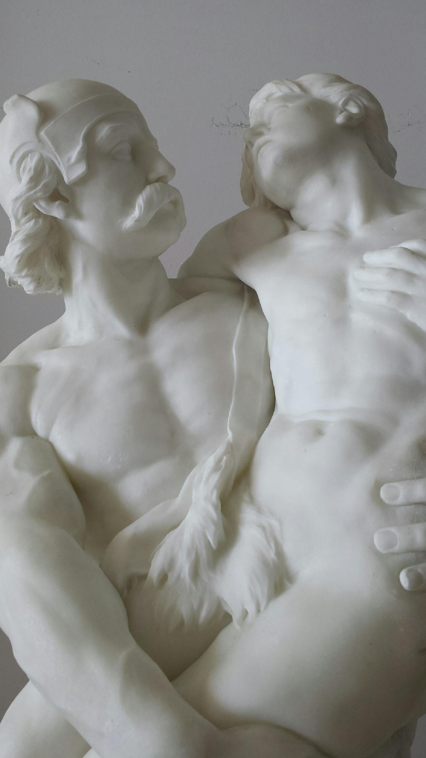 Marmorskulptur aus weißem Carrara-Marmor aus dem 19. Jahrhundert  Nackter Verwundeter Mann  im Angebot 3