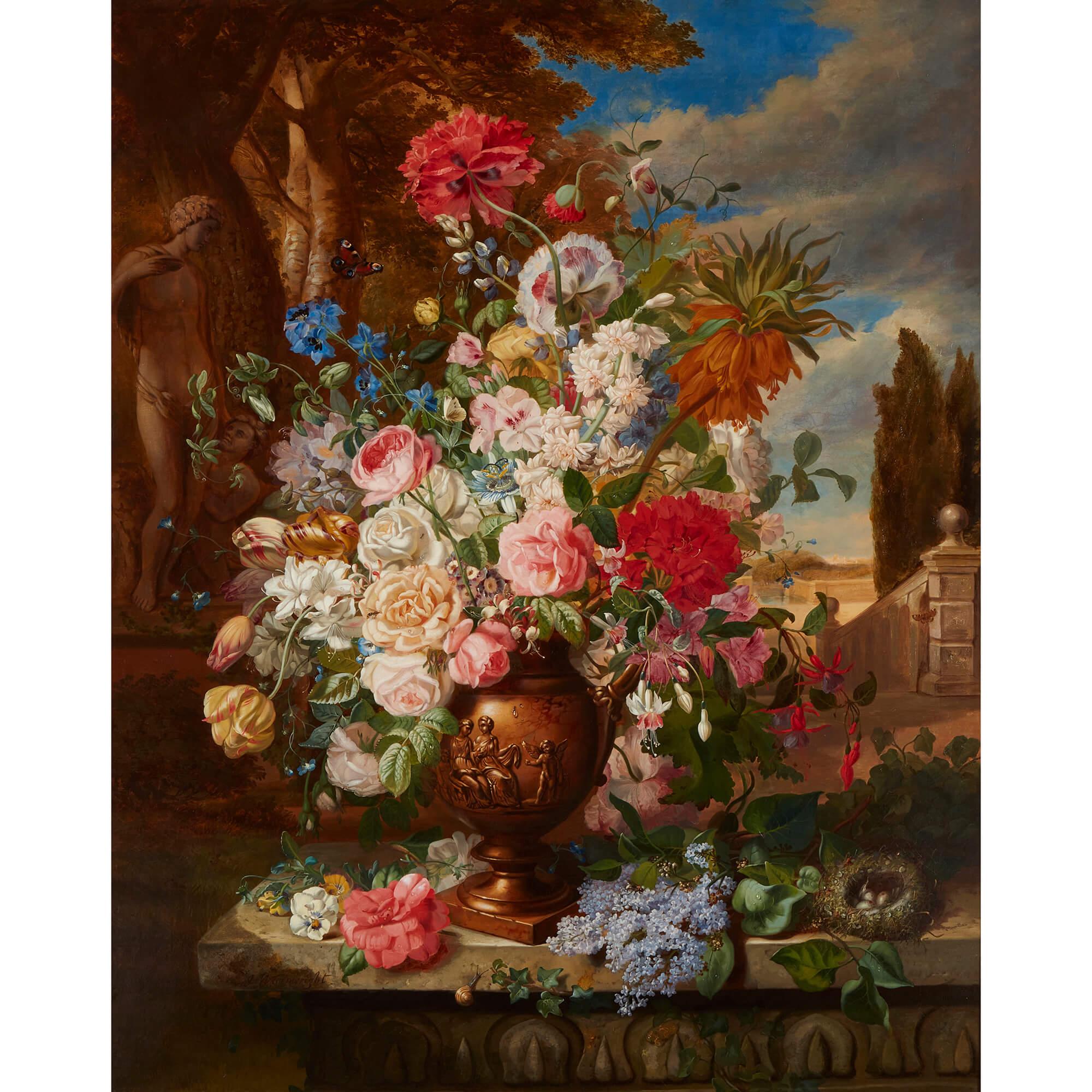 Antique Still Life of Flowers by W. J. Wainwright  - Painting by William John Wainwright 