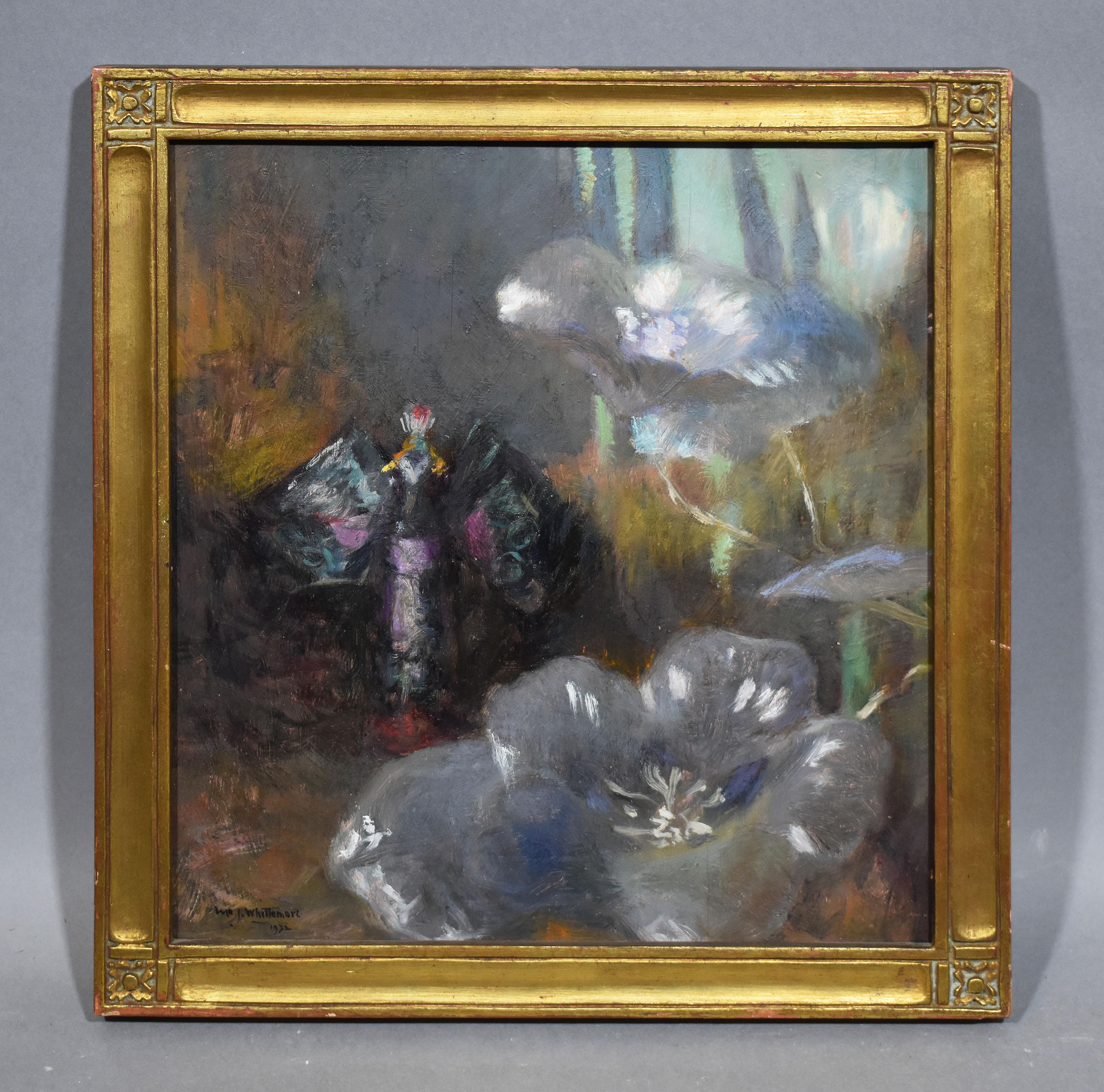 Ancienne nature morte impressionniste américaine de fleur signée, peinture à l'huile originale - Painting de William John Whittemore
