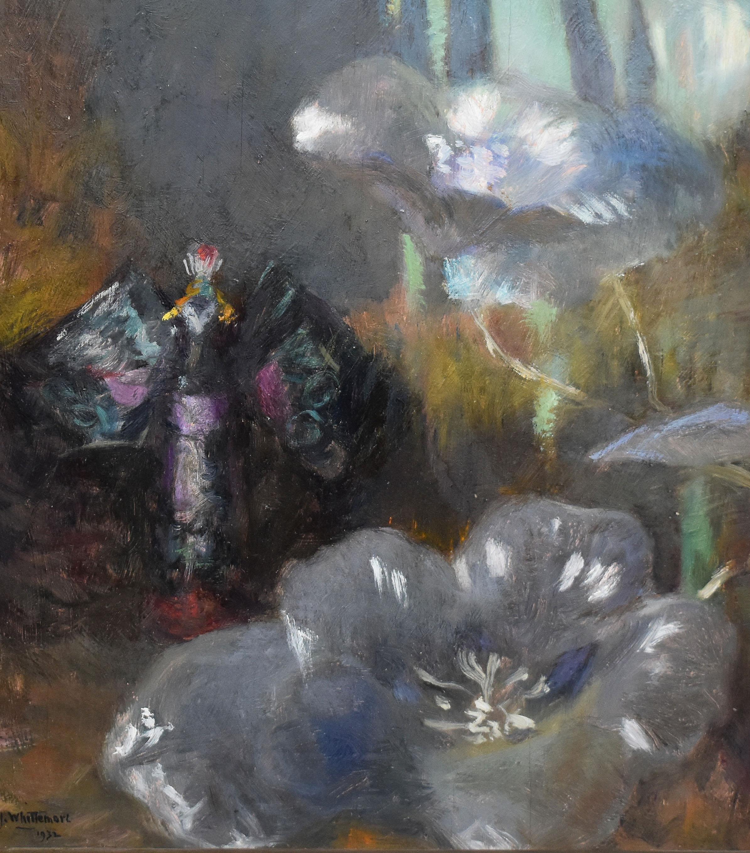 Ancienne nature morte impressionniste américaine de fleur signée, peinture à l'huile originale - Marron Still-Life Painting par William John Whittemore
