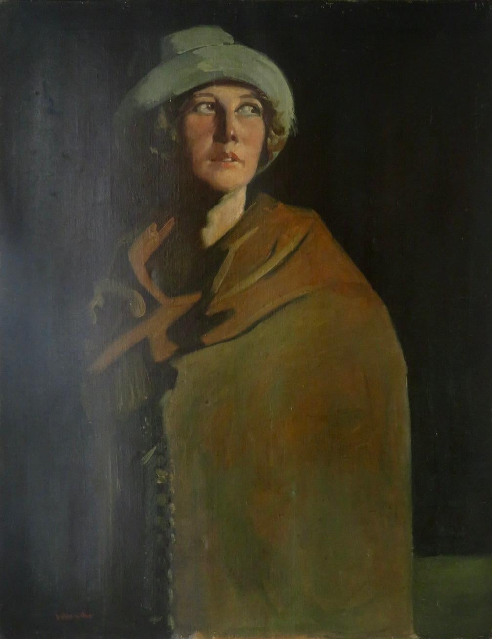 (1897-1981) SCOTTISH LARGE 1920's Portrait of A Lady ORIGINAL OIL PAINTING - Realist Painting by William Johnstone
