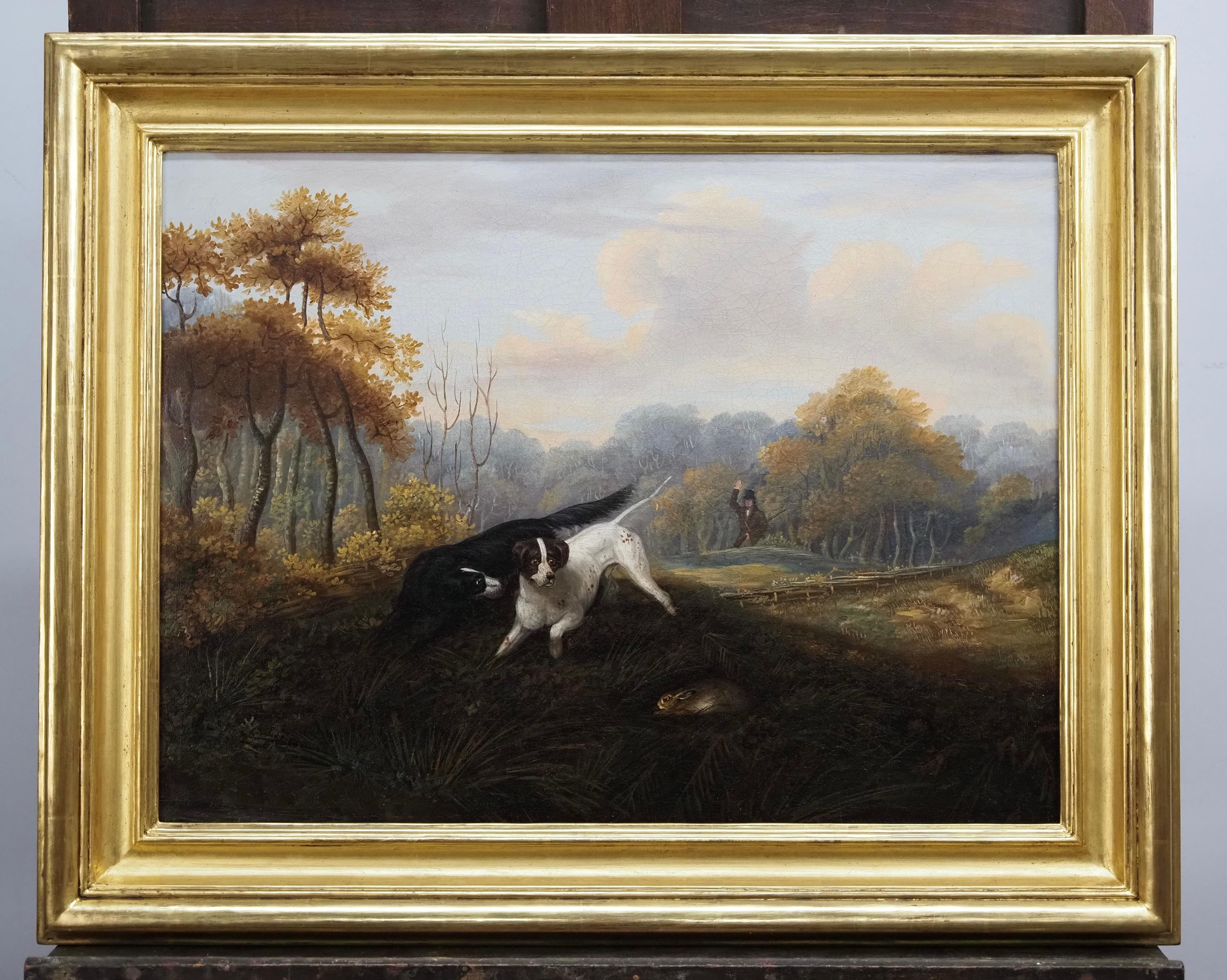 Two spaniels working with a huntsman beyond - Painting by William Jones