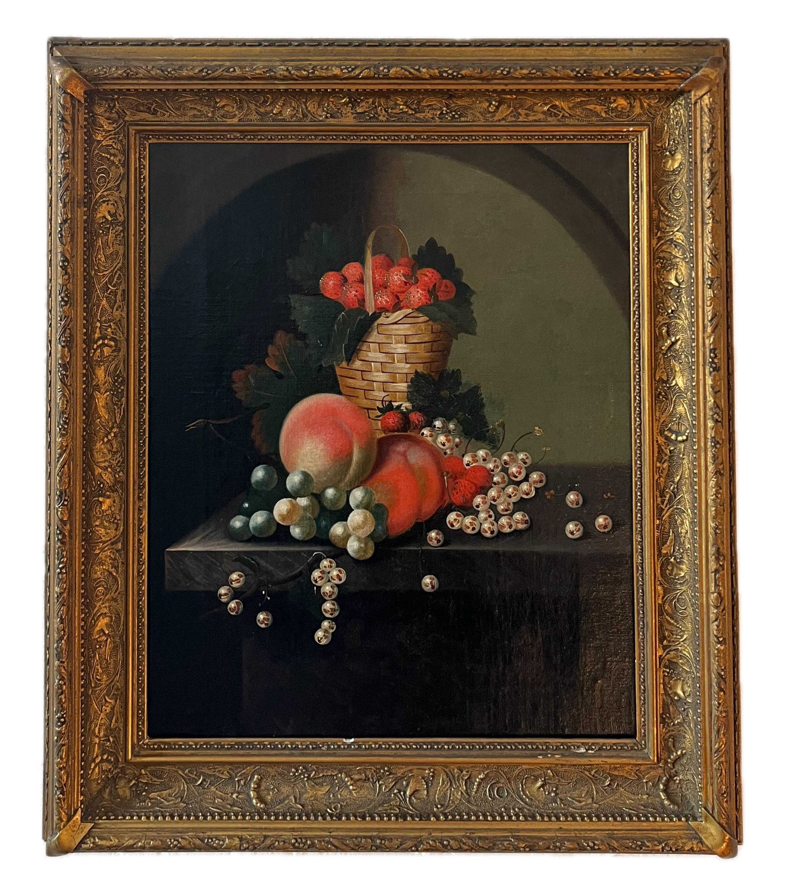 Raro bodegón inglés del siglo XVIII de uvas, melocotones y fresas - Painting de William Jones of Bath