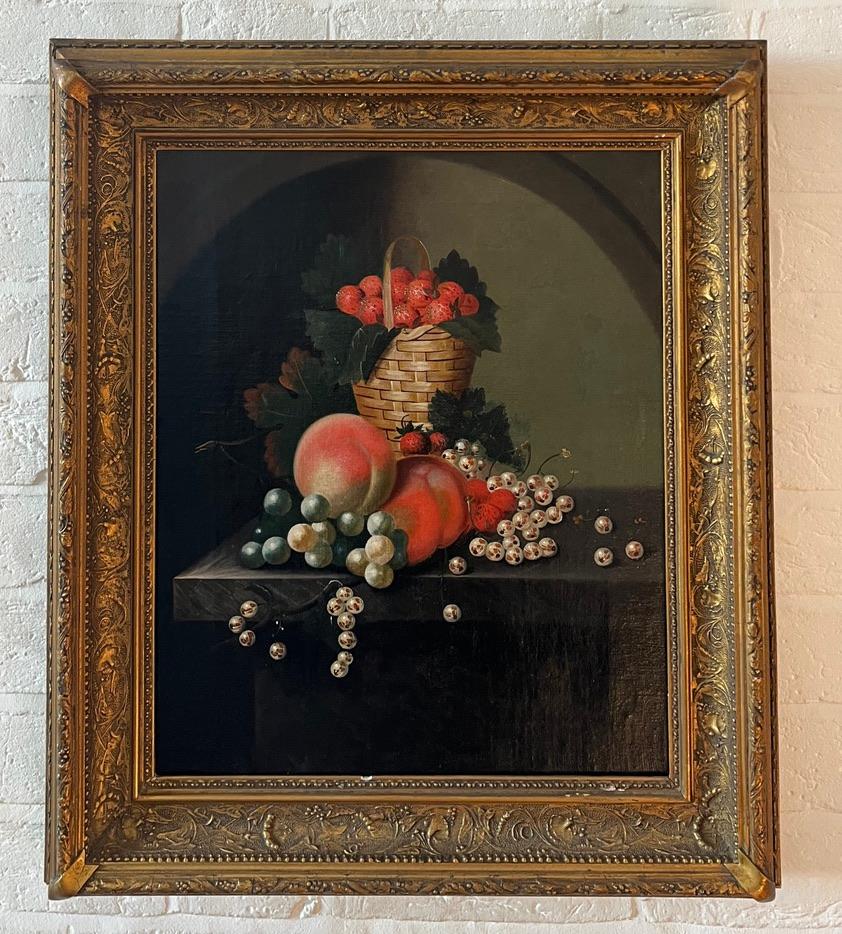 Raro bodegón inglés del siglo XVIII de uvas, melocotones y fresas - Painting Antiguos maestros de William Jones of Bath