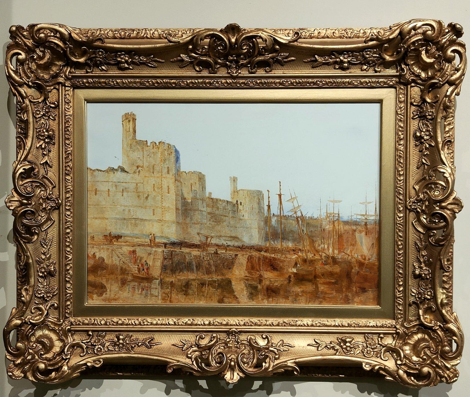 Oil Painting by William Joseph J.C.Bond "Carmarvon Castle" flourished 1833 -1928 Popular Liverpool painter of coastal marines, much influenced by Turner. Regular exhibitor at the Royal Academy and Walker Art Gallery. Oil on panel. Signed.