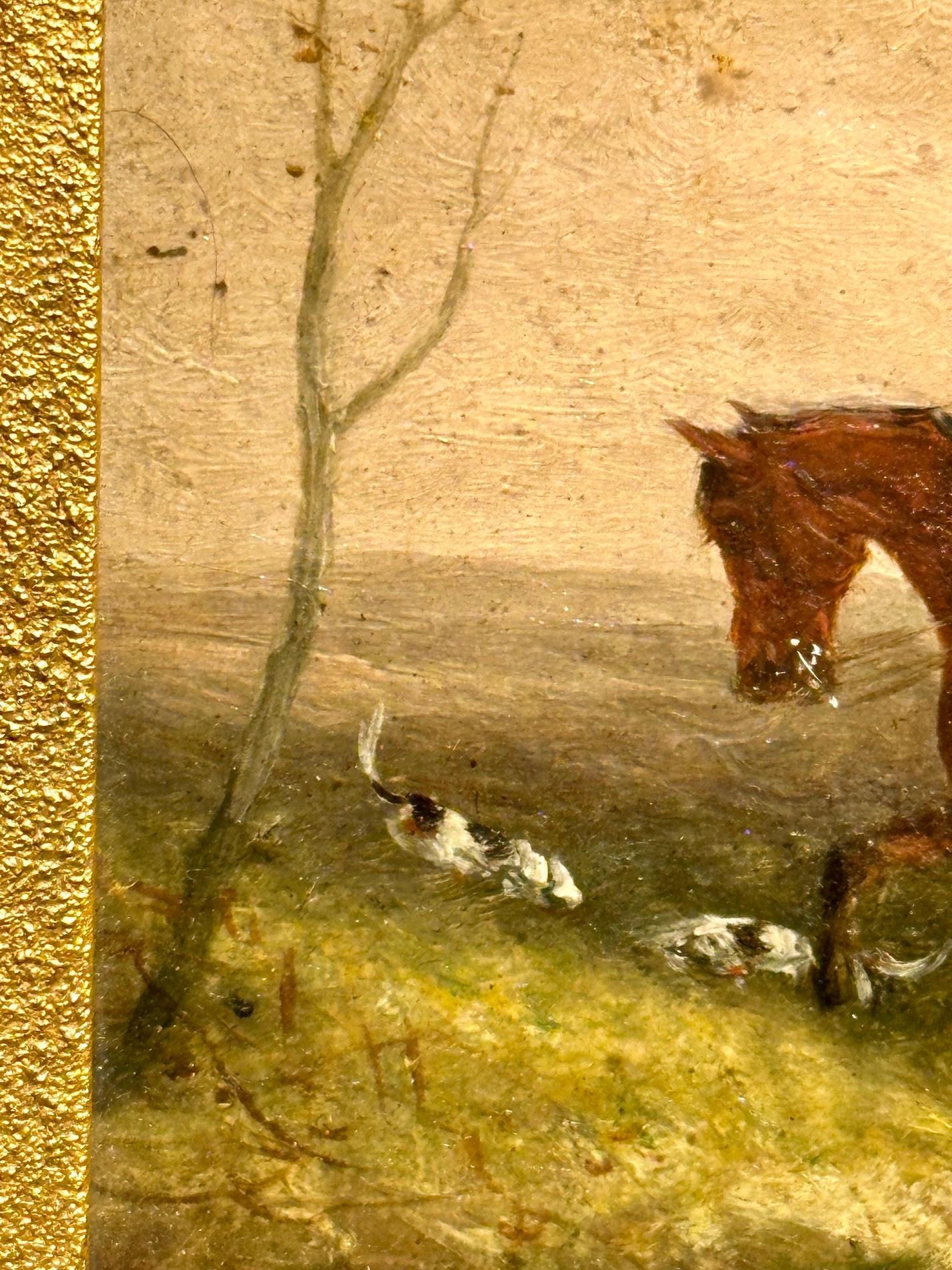 19th century English fox hunter on his horse oil in a landscape For Sale 1