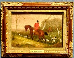 Antique 19th century English fox hunter on his horse oil in a landscape