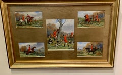 19th century English set of 5 fox hunting oils in a landscape