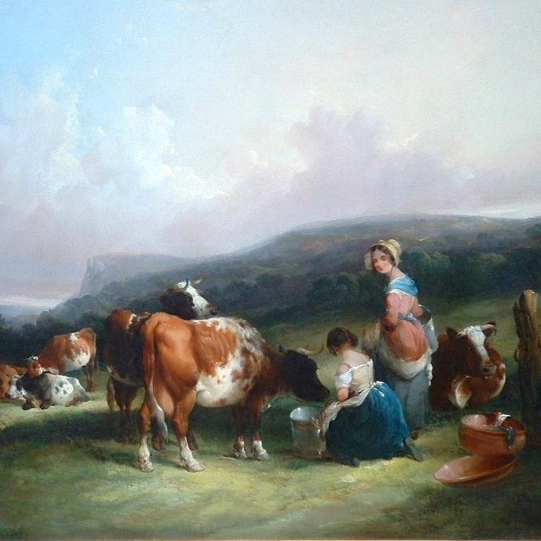 William Shayer Sr.: „A Landscape with Cattle and Milkmaids“:: eine ländliche englische Szene (Viktorianisch), Painting, von William Joseph Shayer