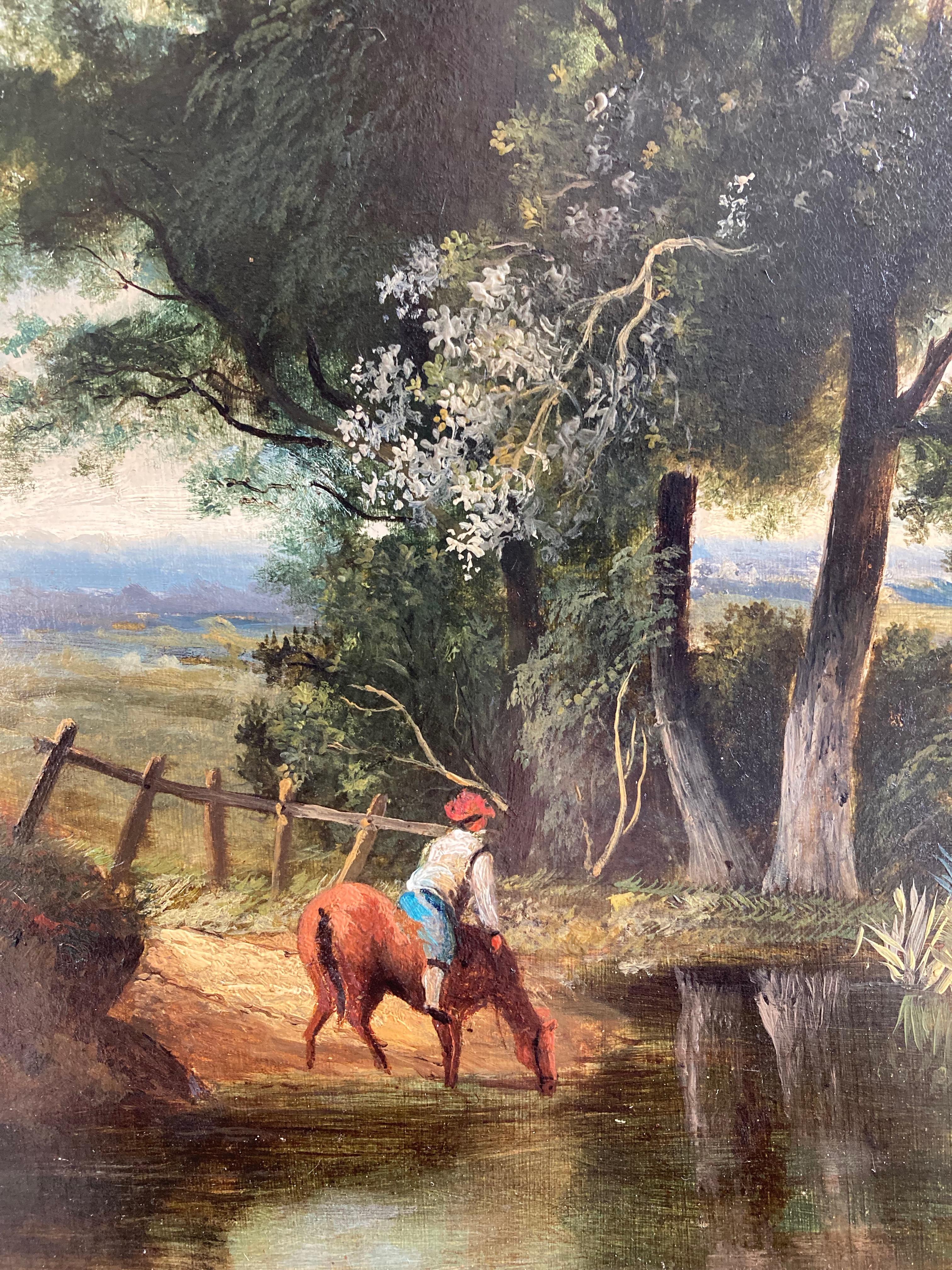 Circle of William Joseph Shayer, mid 19th Century, Horse and rider watering 1