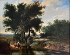 Circle of William Joseph Shayer, mid 19th Century, Horse and rider watering