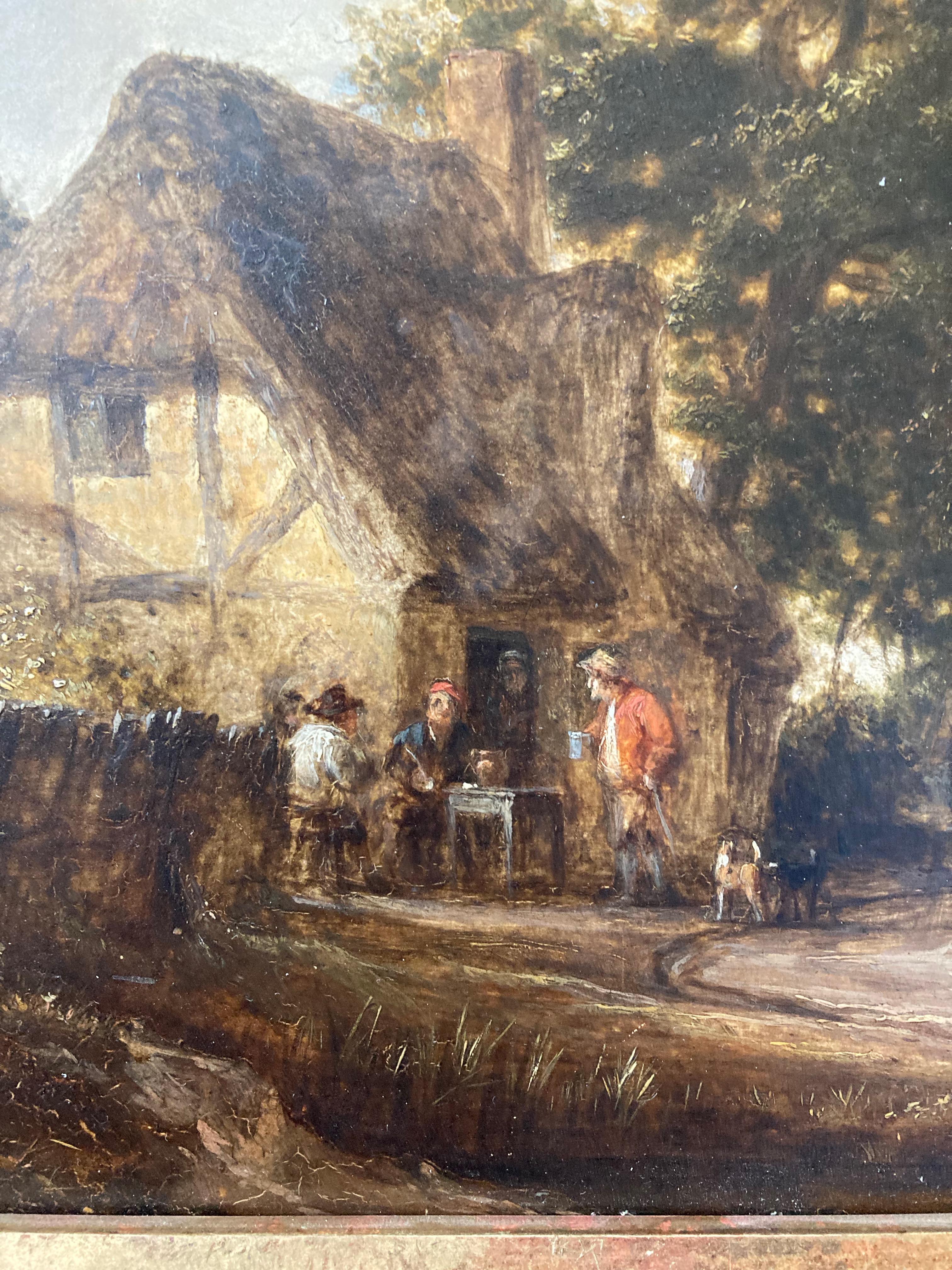 Circle of William Shayer, mid 19th Century, Figures drinking outside an Inn - Victorian Painting by William Joseph Shayer