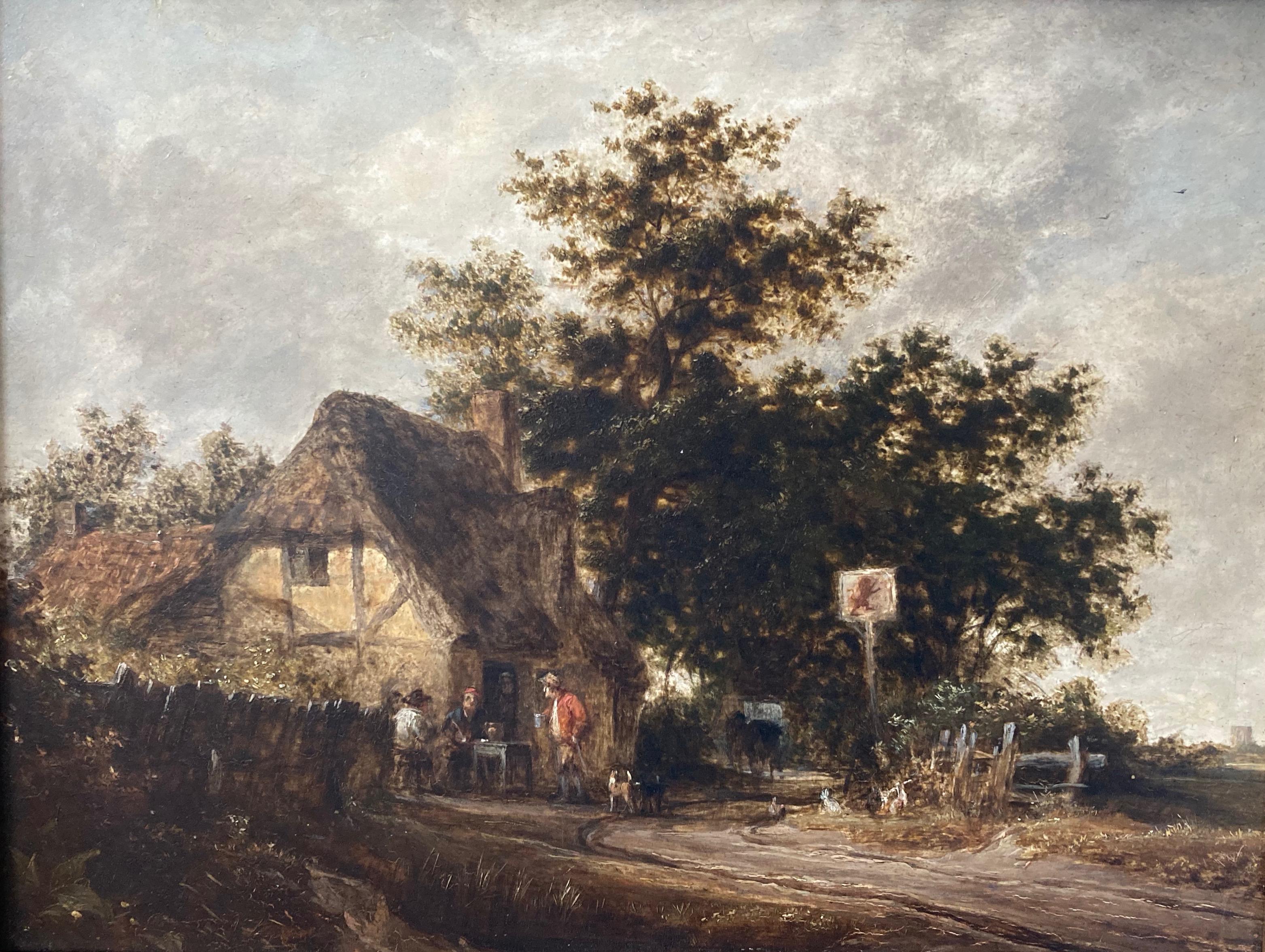 Circle of William Shayer, mid 19th Century, Figures drinking outside an Inn