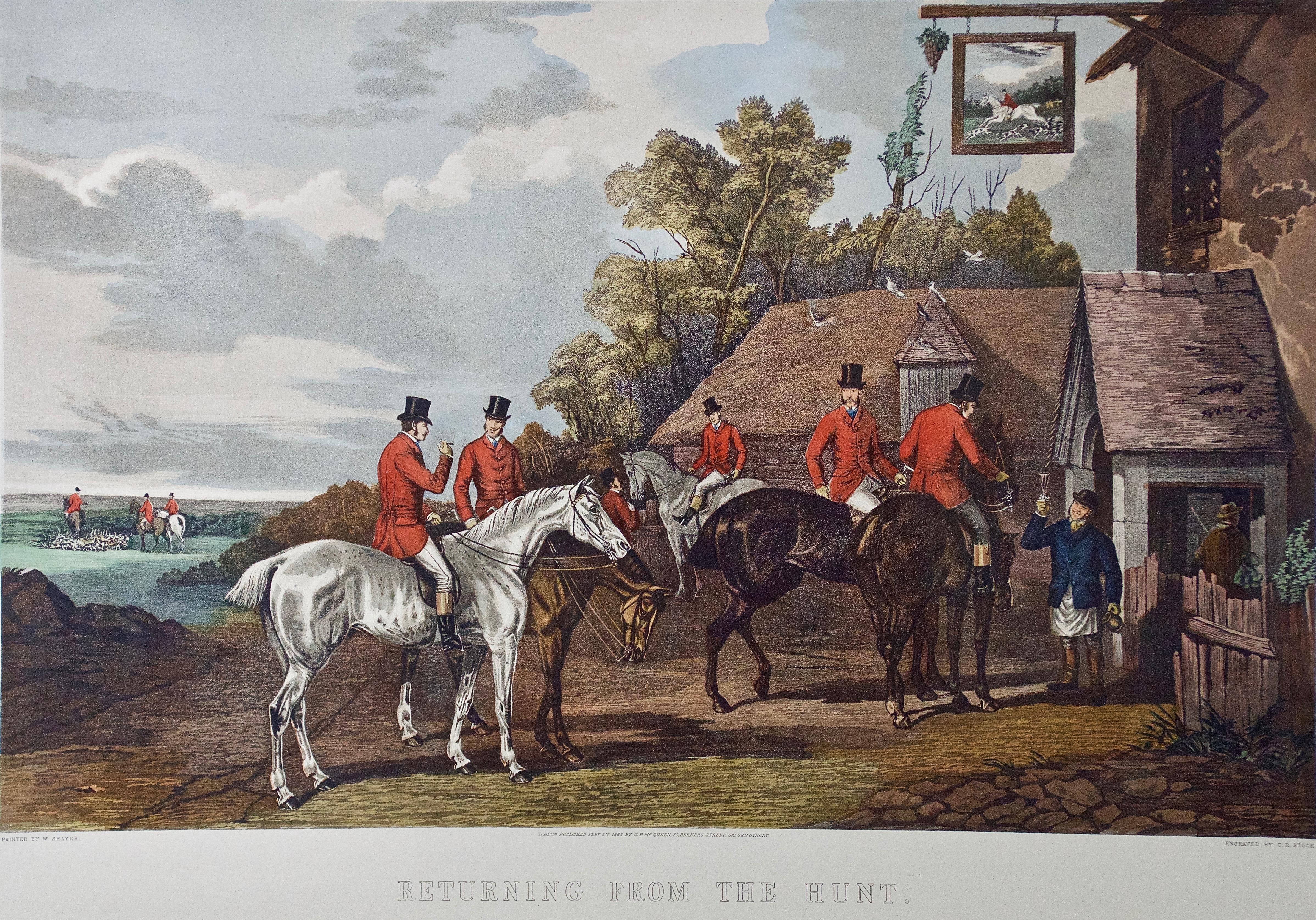 A Colored Lithograph of an Equestrian Hunting Scene, 