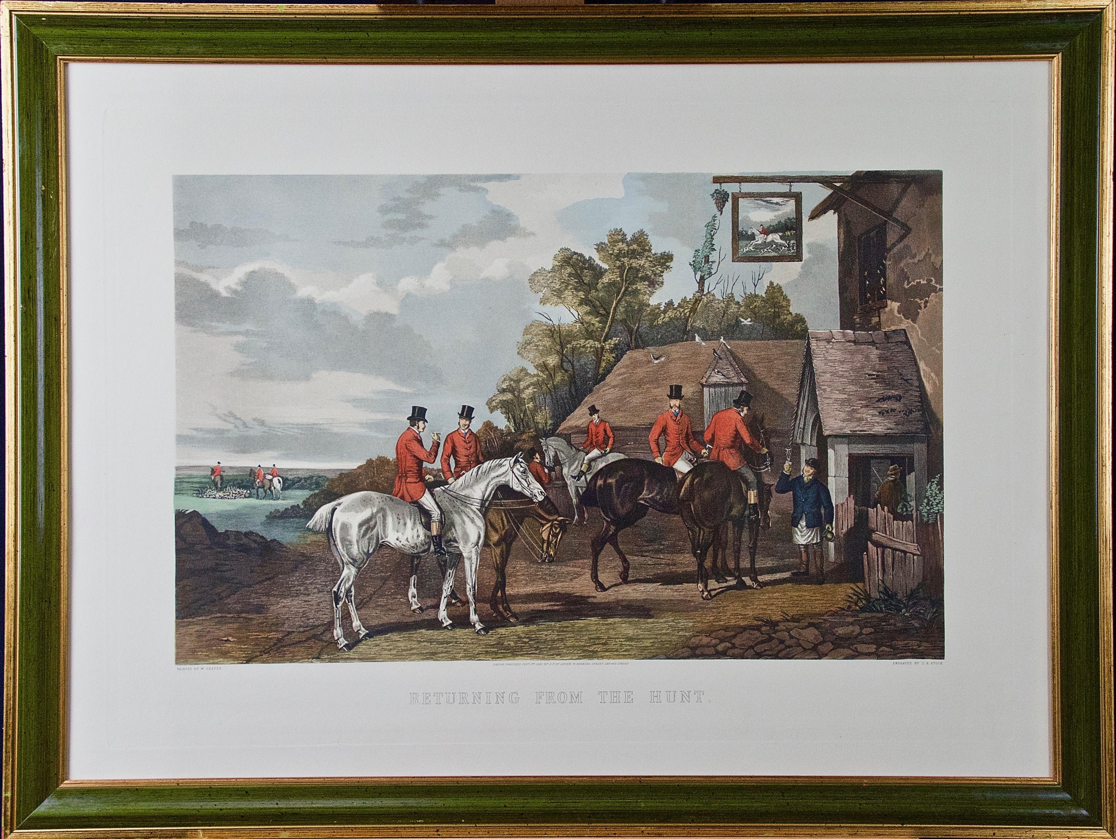 William Joseph Shayer Animal Print - A Colored Lithograph of an Equestrian Hunting Scene, "Returning From The Hunt"