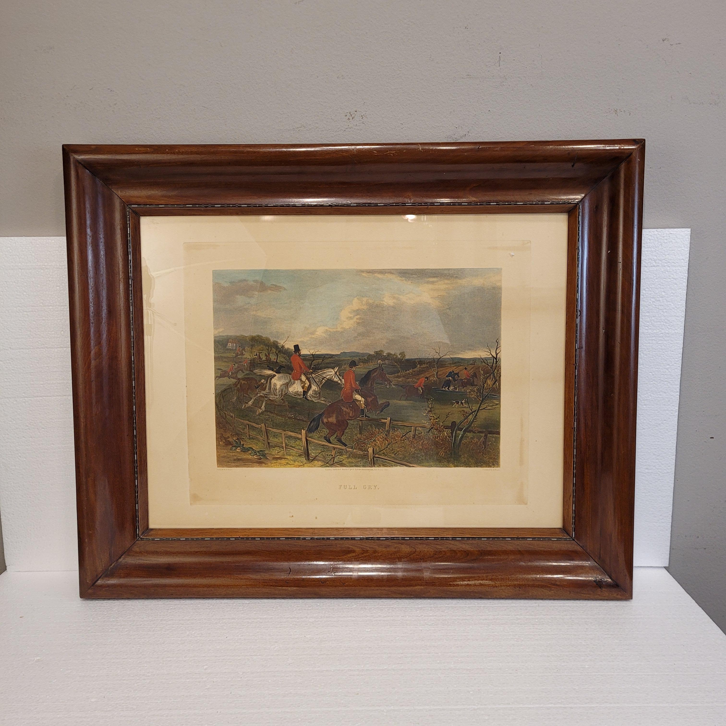 Victorian engraving of horses “Full cry”, J. Harris and William J. Shayer, Engla For Sale 8