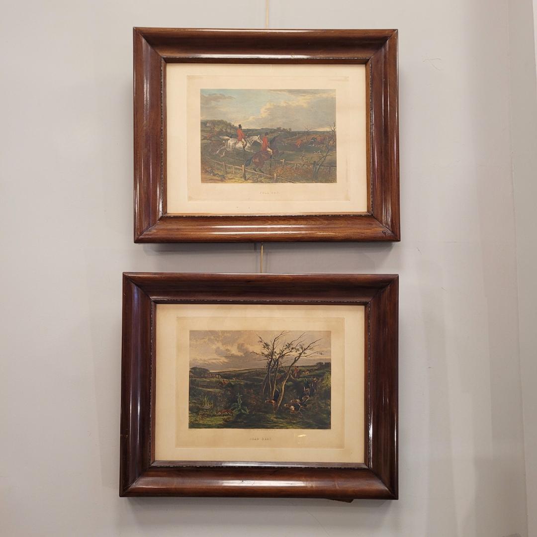 Victorian engraving of horses “Full cry”, J. Harris and William J. Shayer, Engla - Brown Animal Print by William Joseph Shayer