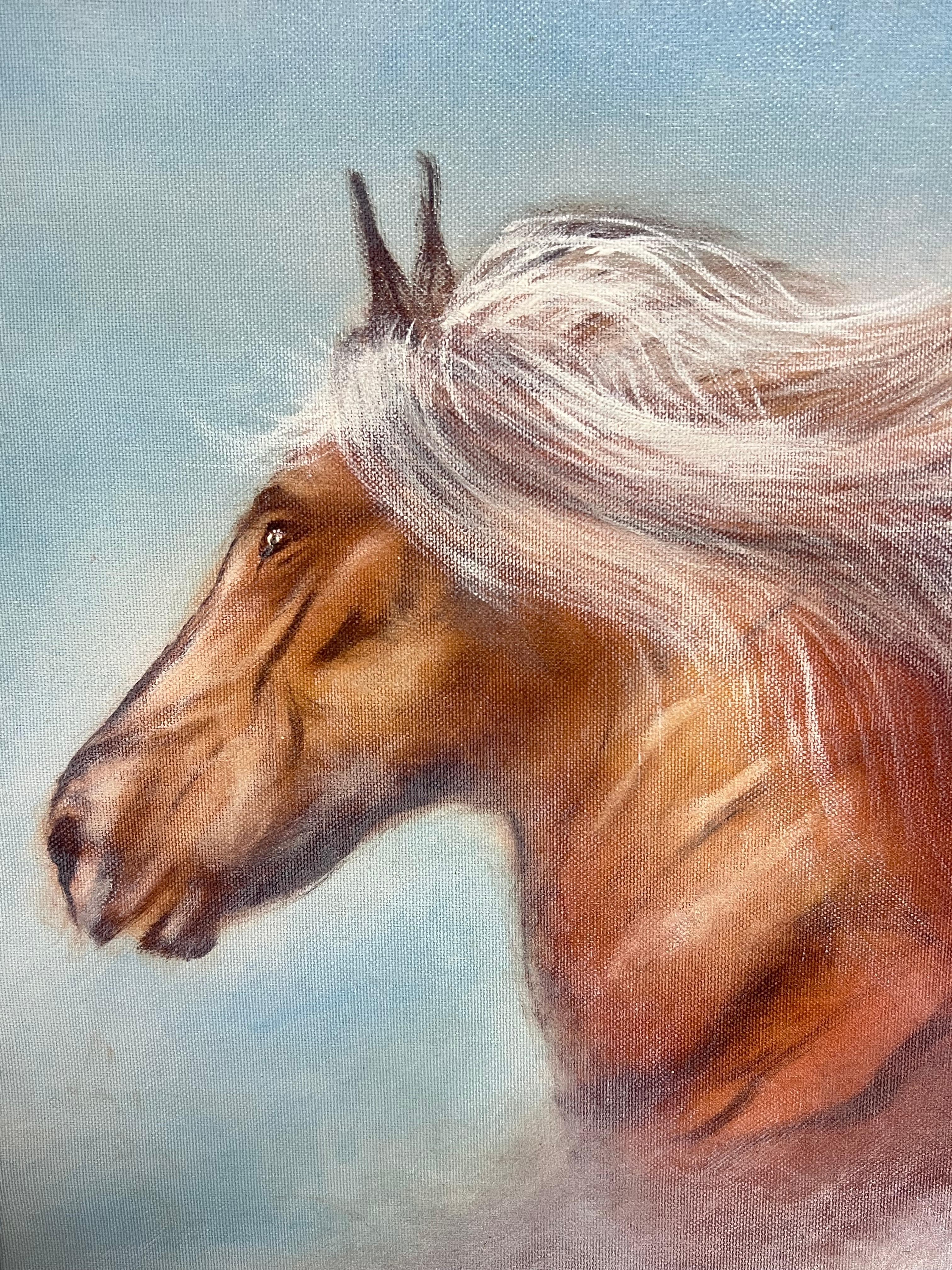 Running Wildpferdkopf & Mane Flowing in the Wind Signiertes Ölgemälde (Impressionismus), Painting, von William Joseph Verdult (Dutch, 1939-2016)