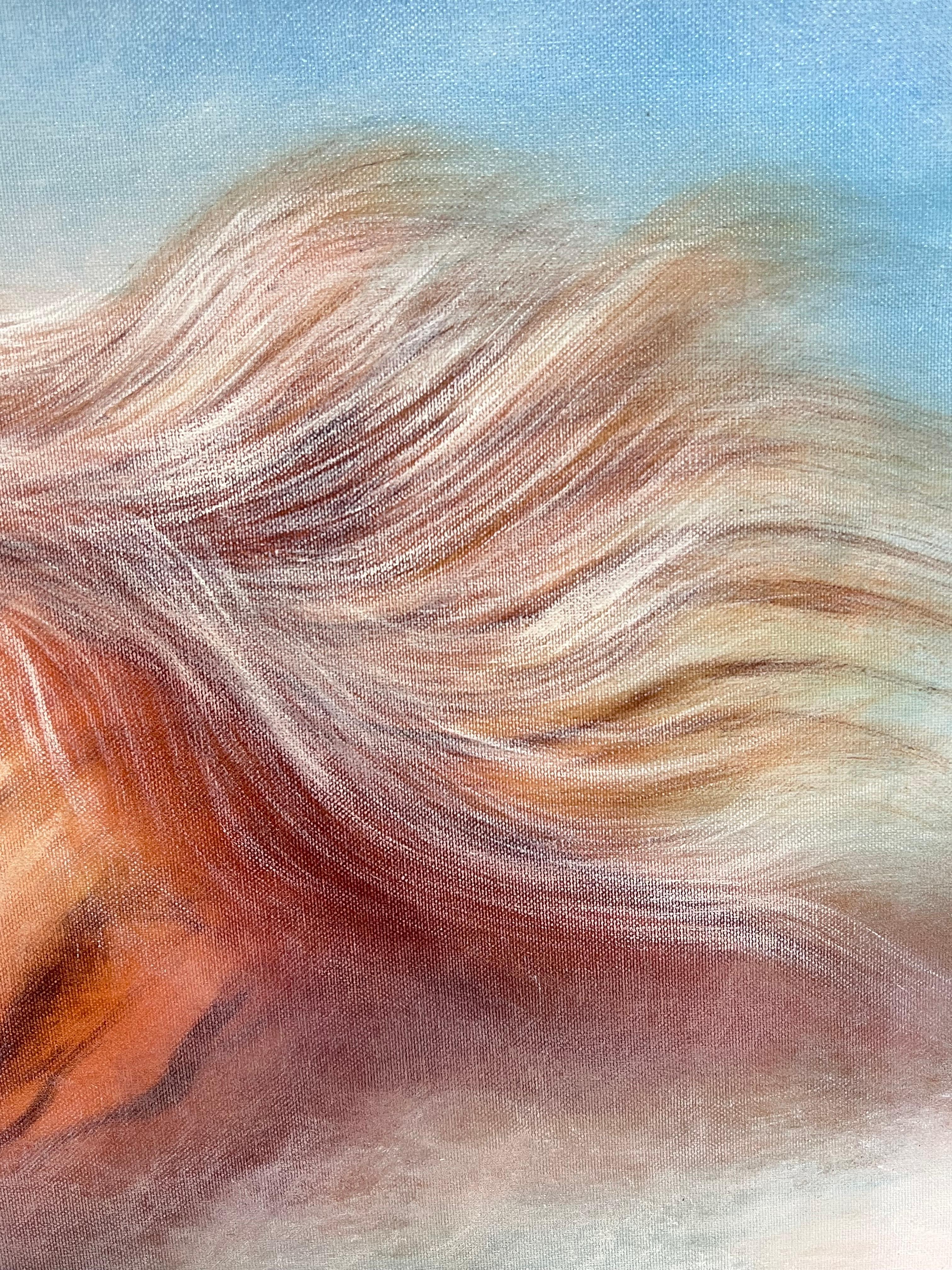Running Wildpferdkopf & Mane Flowing in the Wind Signiertes Ölgemälde (Grau), Portrait Painting, von William Joseph Verdult (Dutch, 1939-2016)