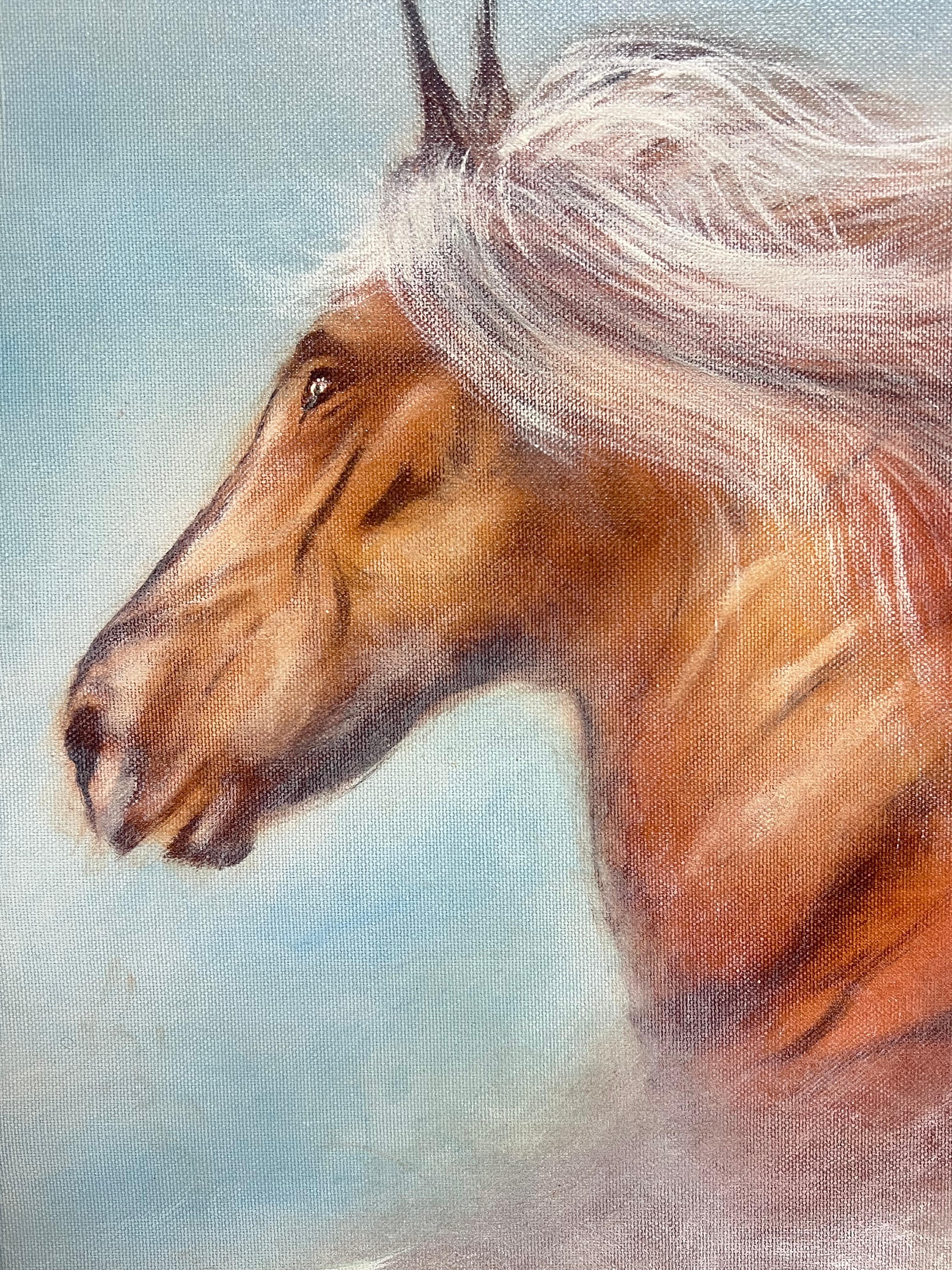 Running Wildpferdkopf & Mane Flowing in the Wind Signiertes Ölgemälde im Angebot 1