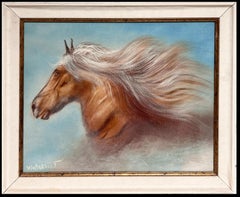 Running Wildpferdkopf & Mane Flowing in the Wind Signiertes Ölgemälde