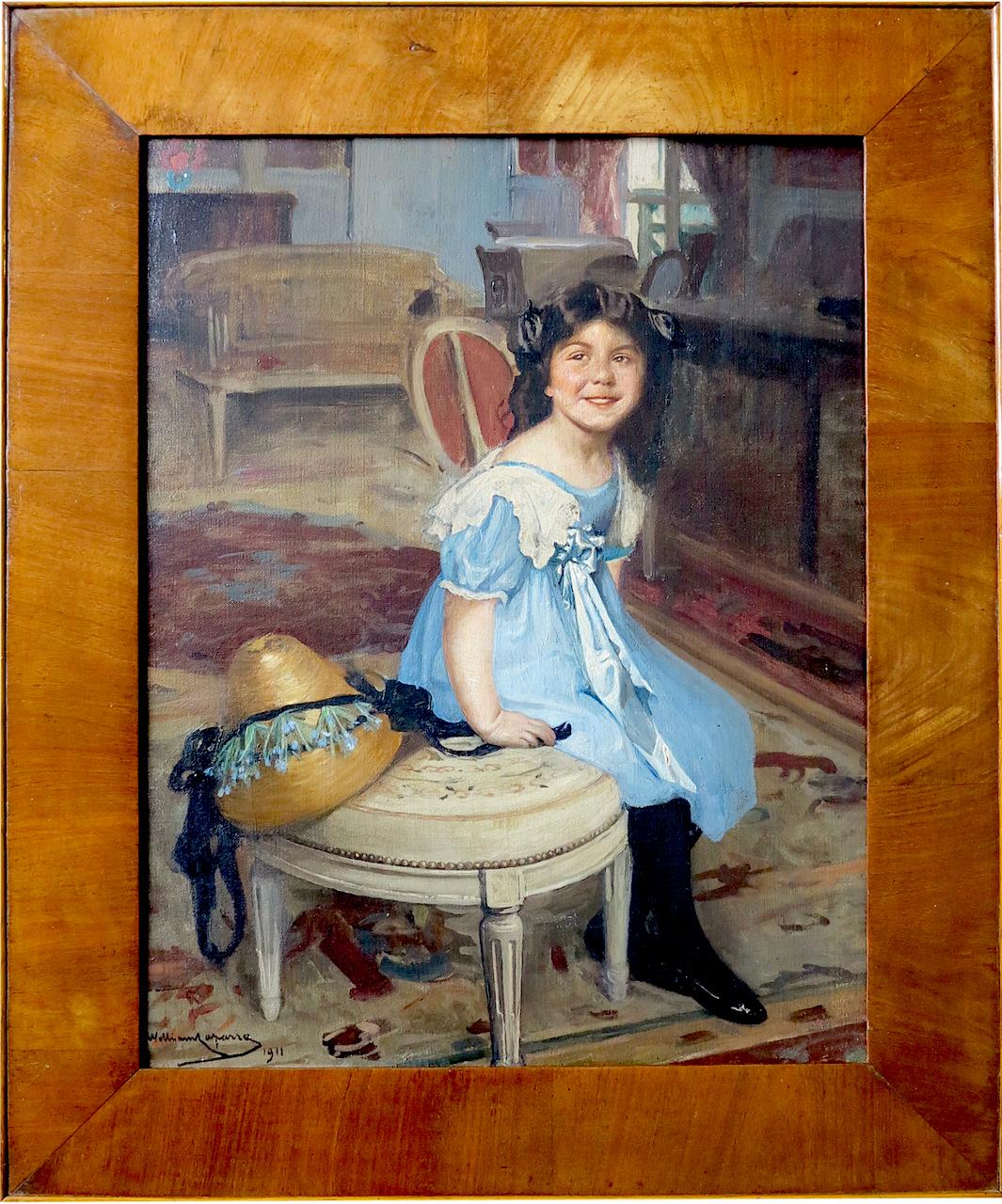 William Julien Emile Edouard LAPARRA Portrait Painting - Portrait of a young girl in an interior