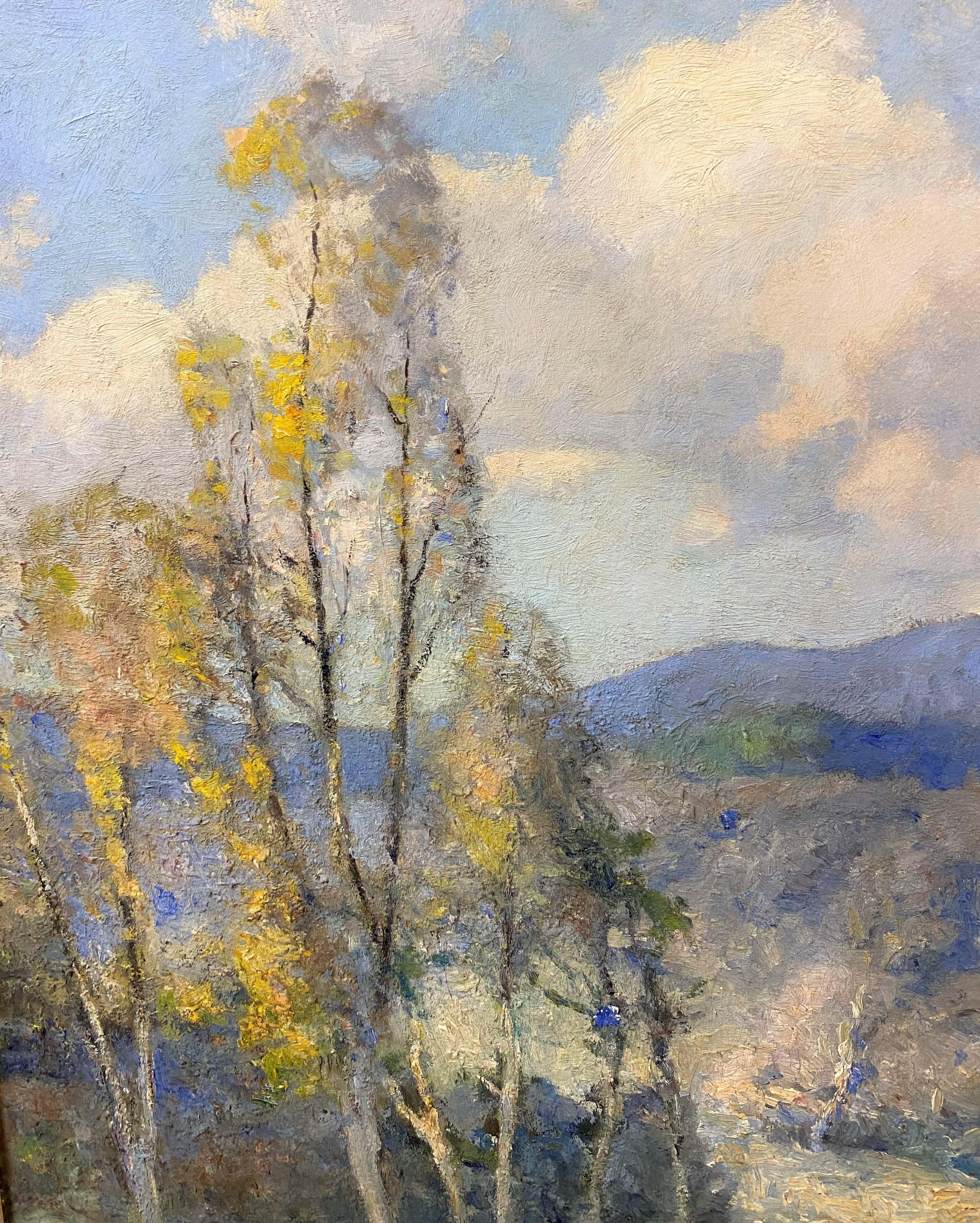 Un bel dipinto di paesaggio del New Hampshire dell'artista americano William Jurian Kaula (1871-1953). Kaula è nato a Boston, MA e ha studiato alla Mass Normal Art School, alla Cowles Art School, all'Academie Julian di Parigi con Collin e con Edmund