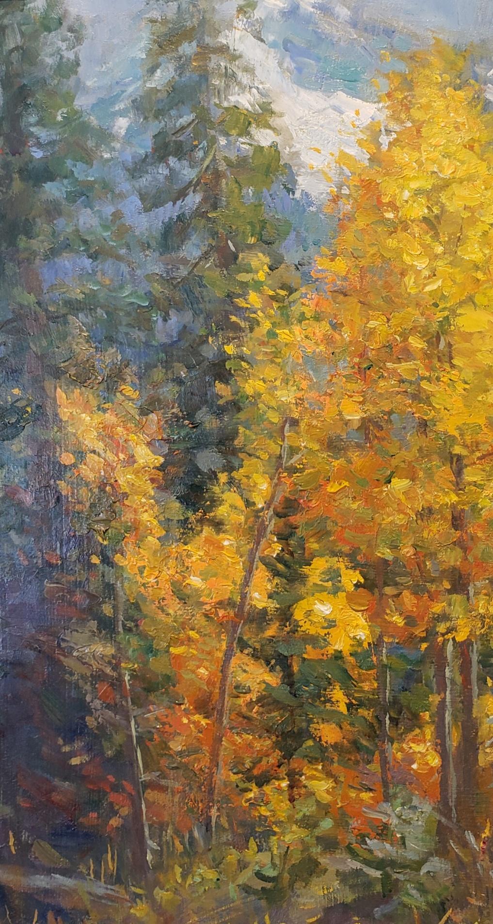 Aspens wurde 2020 vor Ort in den Rocky Mountains von Colorado gemalt. Aspens zeigt den Wechsel der Jahreszeiten mit den leuchtend gelben Blättern und dem Schnee in den Rocky Mountains.
Kalwicks Gemälde decken ein breites Spektrum an Themen ab.  Am