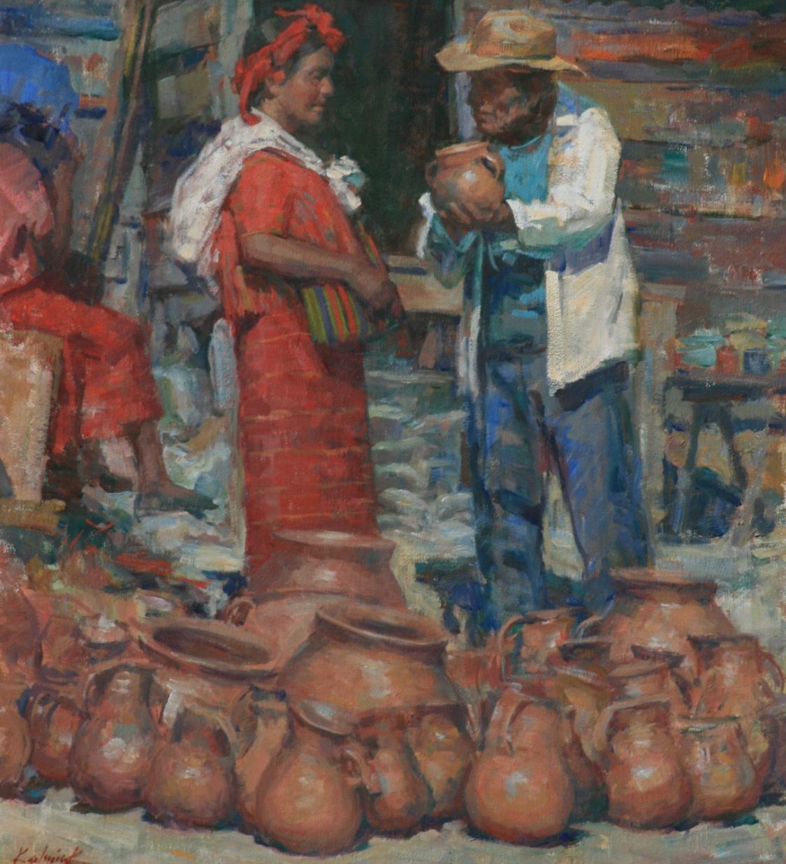 Guatemaltekischer Keramikmarkt  Frauen in Huipils  Handgefertigt von Kunsthandwerkern   Kultur im Angebot 1