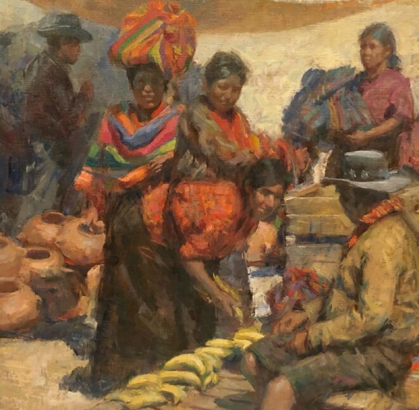 Nahuala Market Day in  Guatemala by artist William Kalwick  depicts a typical market in one of the local towns  that are held throughout Guatemala.  Each town in Guatemala has their market on one or two specific days of the week except in the