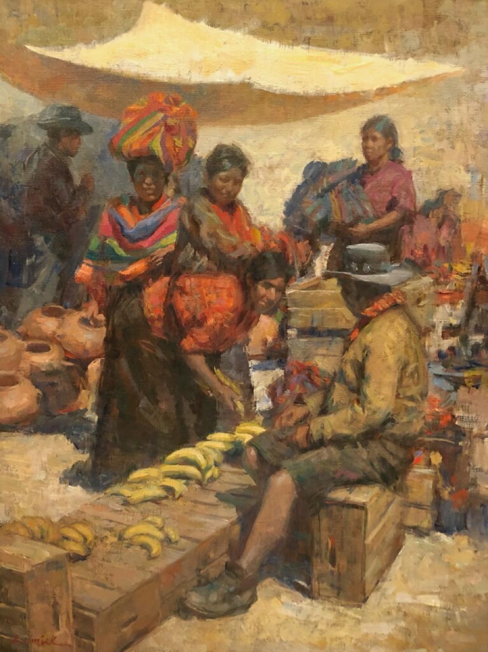  Nahuala Market Day in  Guatemala  Ethnic K'iche' Maya  Oil on Canvas Indigenous For Sale 2