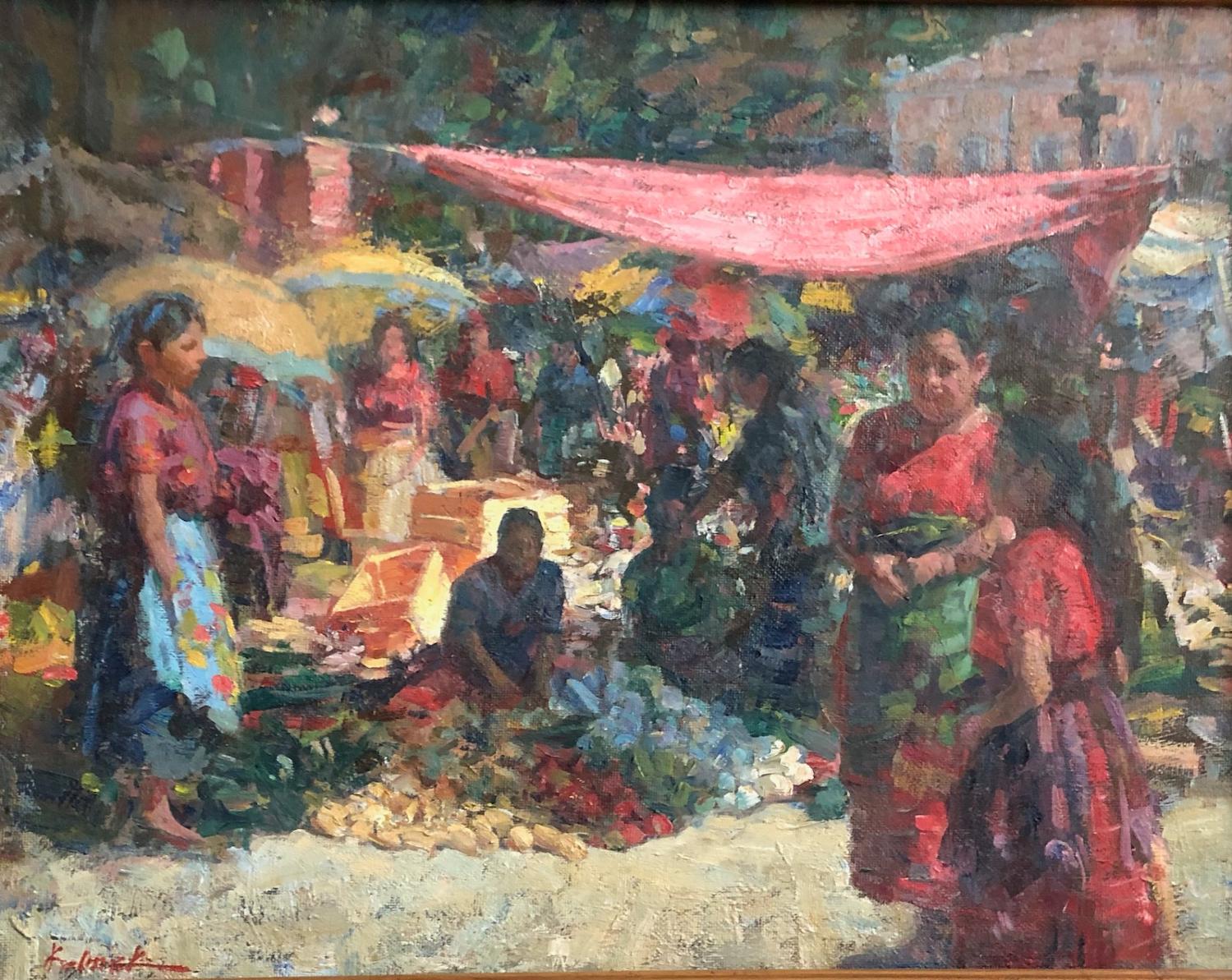 William Kalwick Figurative Painting - San Ildefonso Market  Guatemala  Huipil 