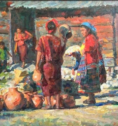 Santa Maria de Jesus Market Guatemala   Oil on Canvas  Huipil
