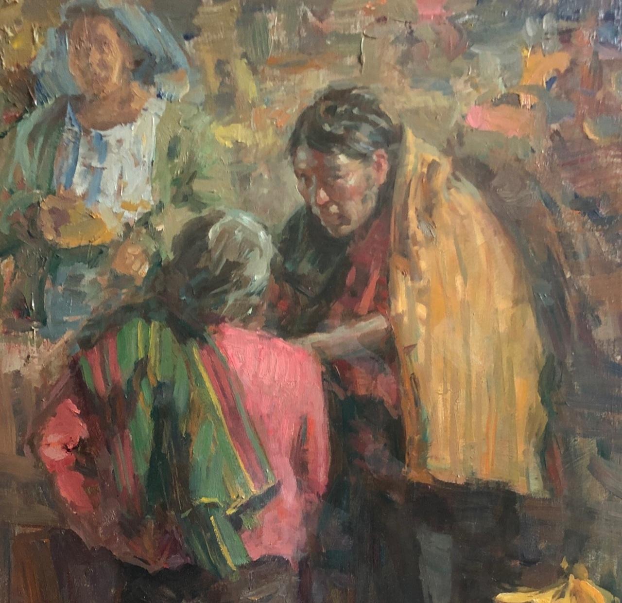 Vendiendo Plátanos - Vendendo banane, Nahualá Guatemala, Olio , 18 x 12, Mercato in vendita 1
