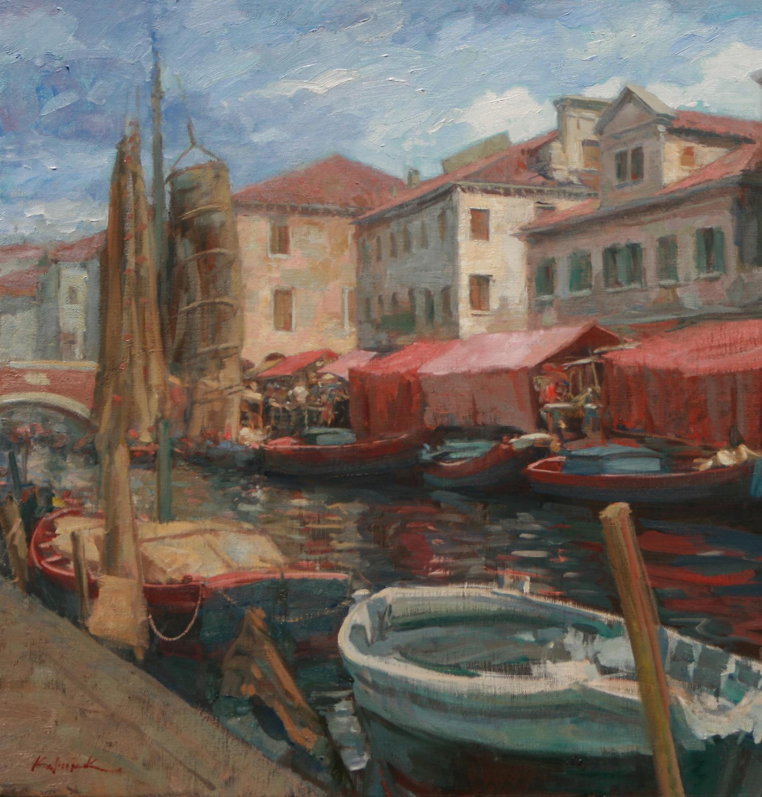Venetian Canal Oil on Canvas Framed Impressionism 19