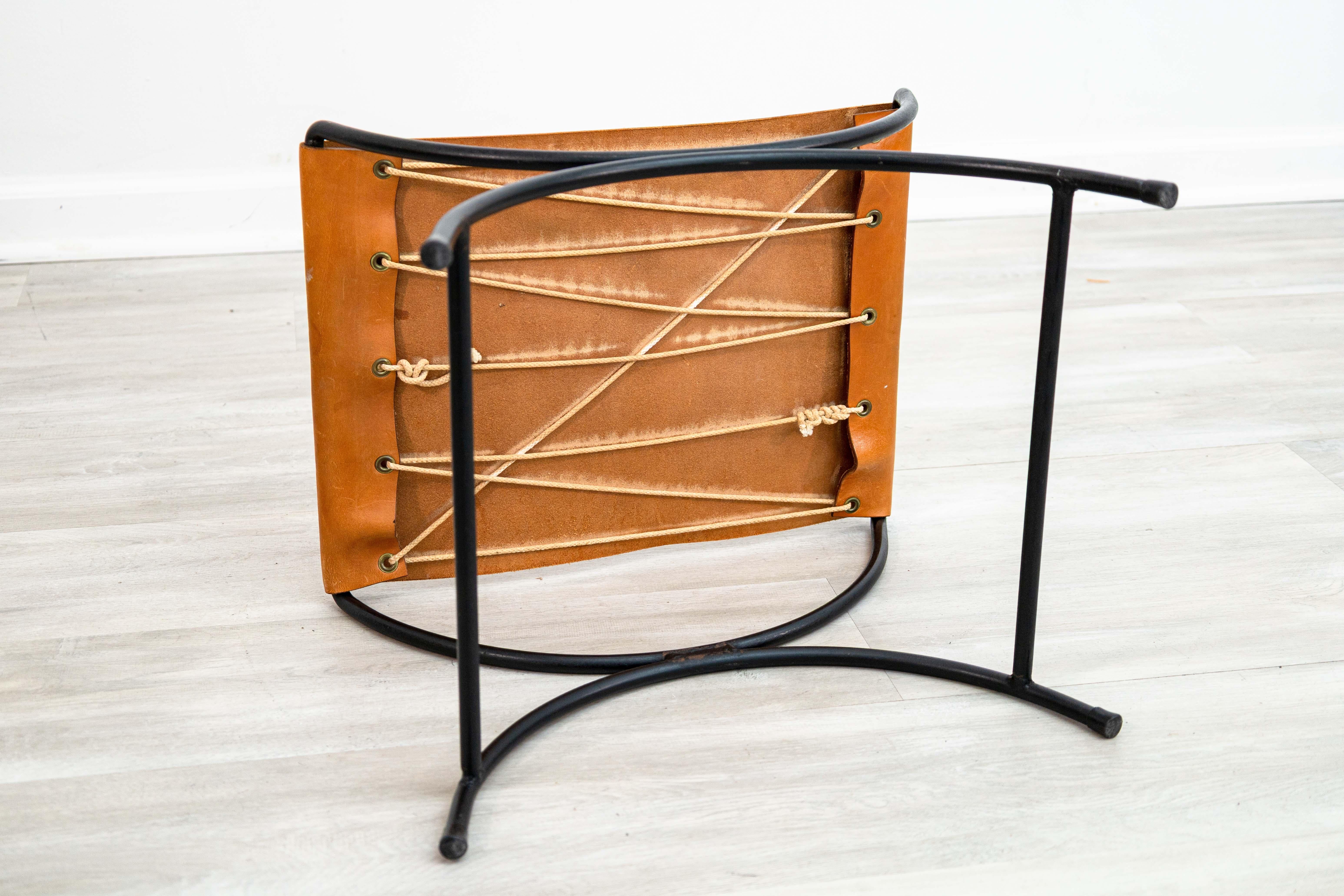 William Katavolos for Leathercrafters Leather and Iron Sling Chair and Ottoman 4