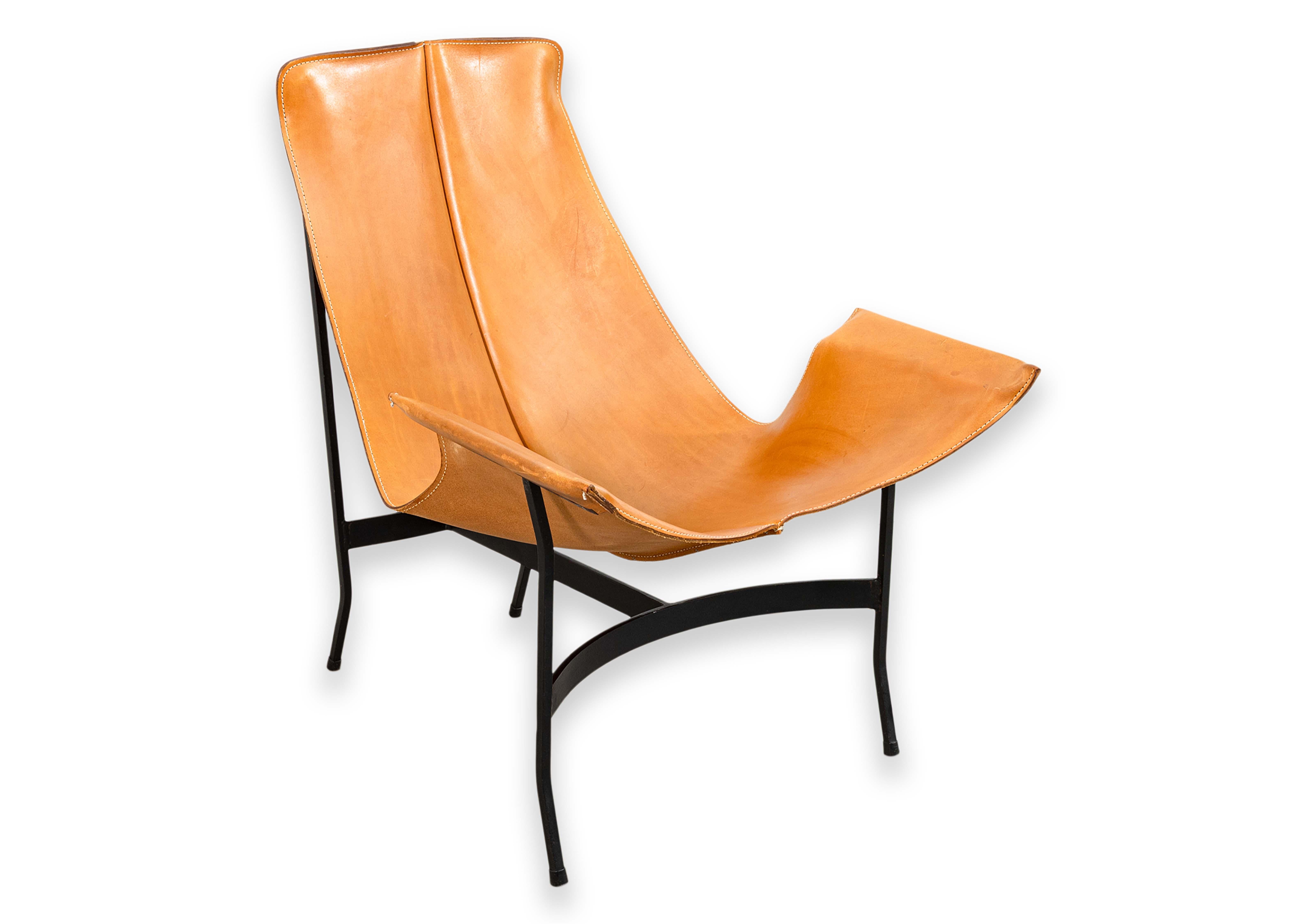William Katavolos for Leathercrafters Leather and Iron Sling Chair and Ottoman 7