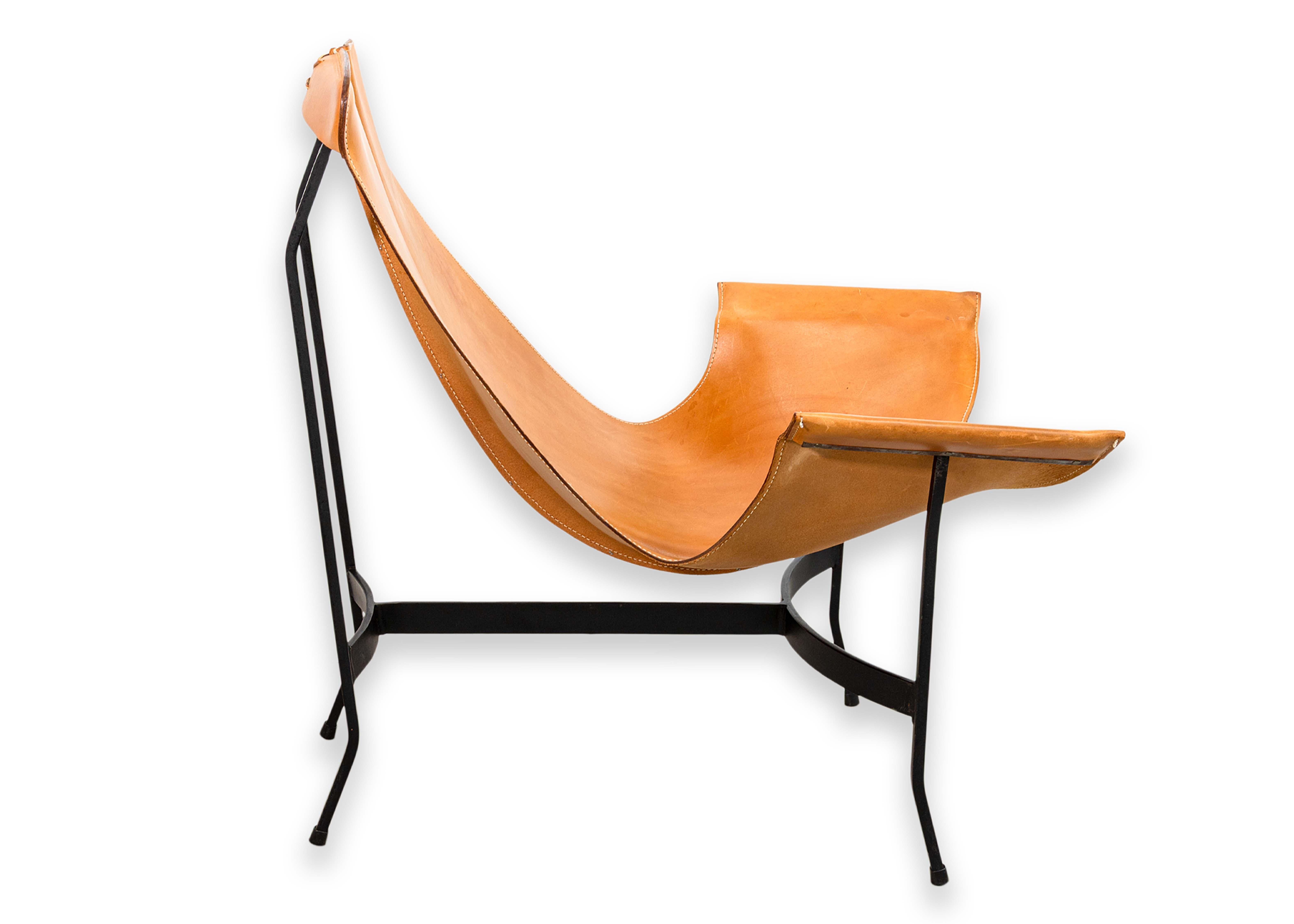 William Katavolos for Leathercrafters Leather and Iron Sling Chair and Ottoman 8