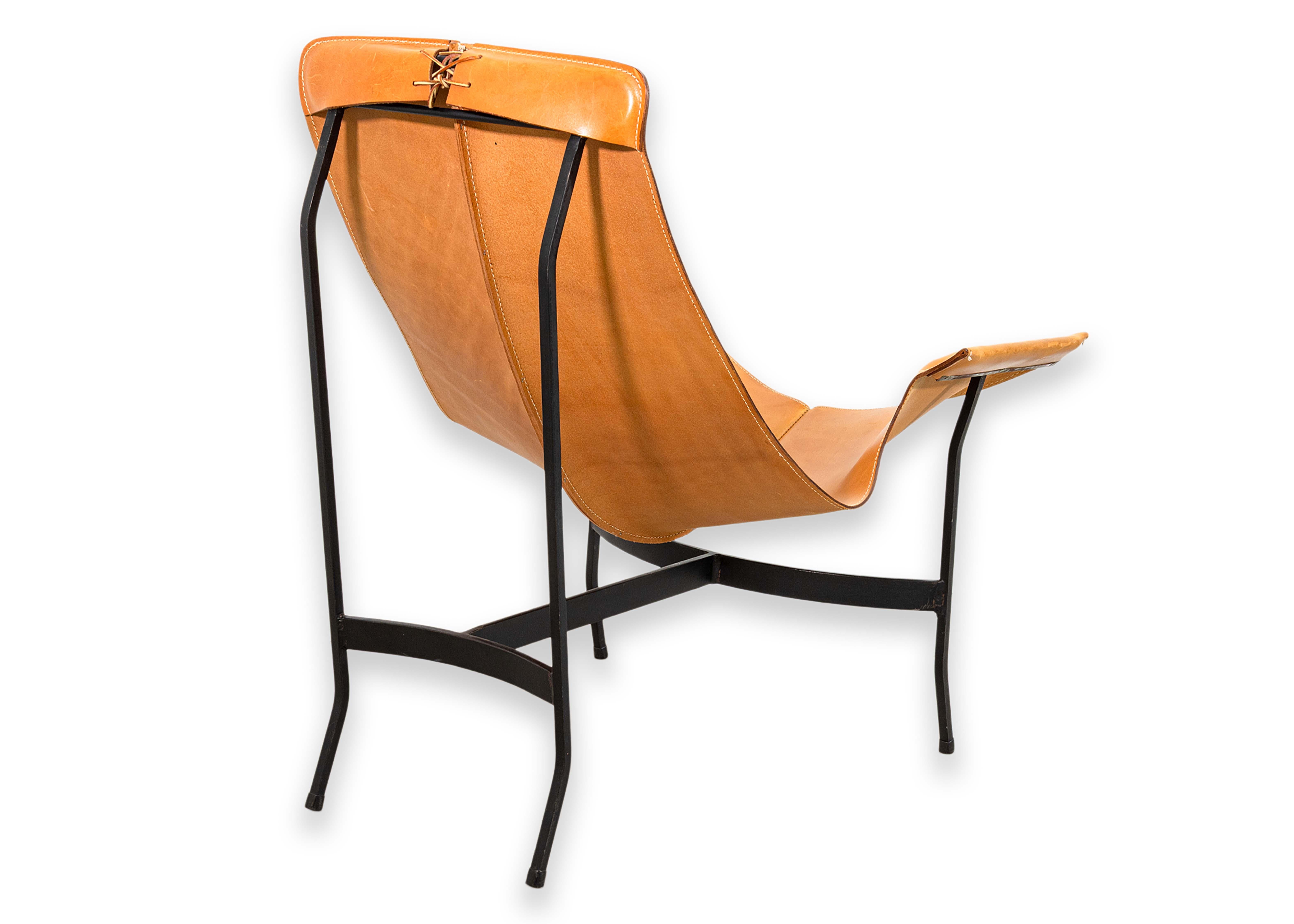William Katavolos for Leathercrafters Leather and Iron Sling Chair and Ottoman 9