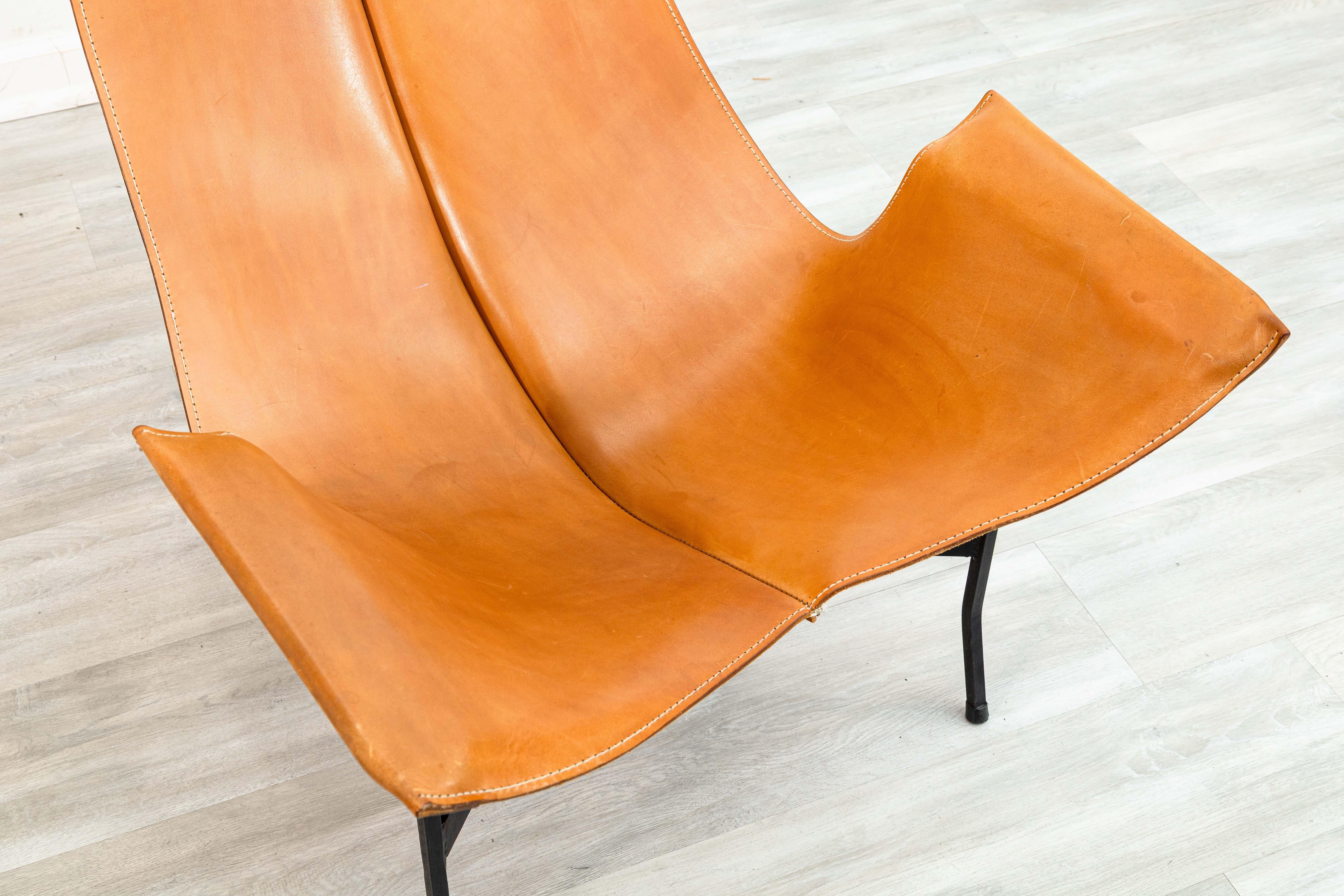 Modern William Katavolos for Leathercrafters Leather and Iron Sling Chair and Ottoman