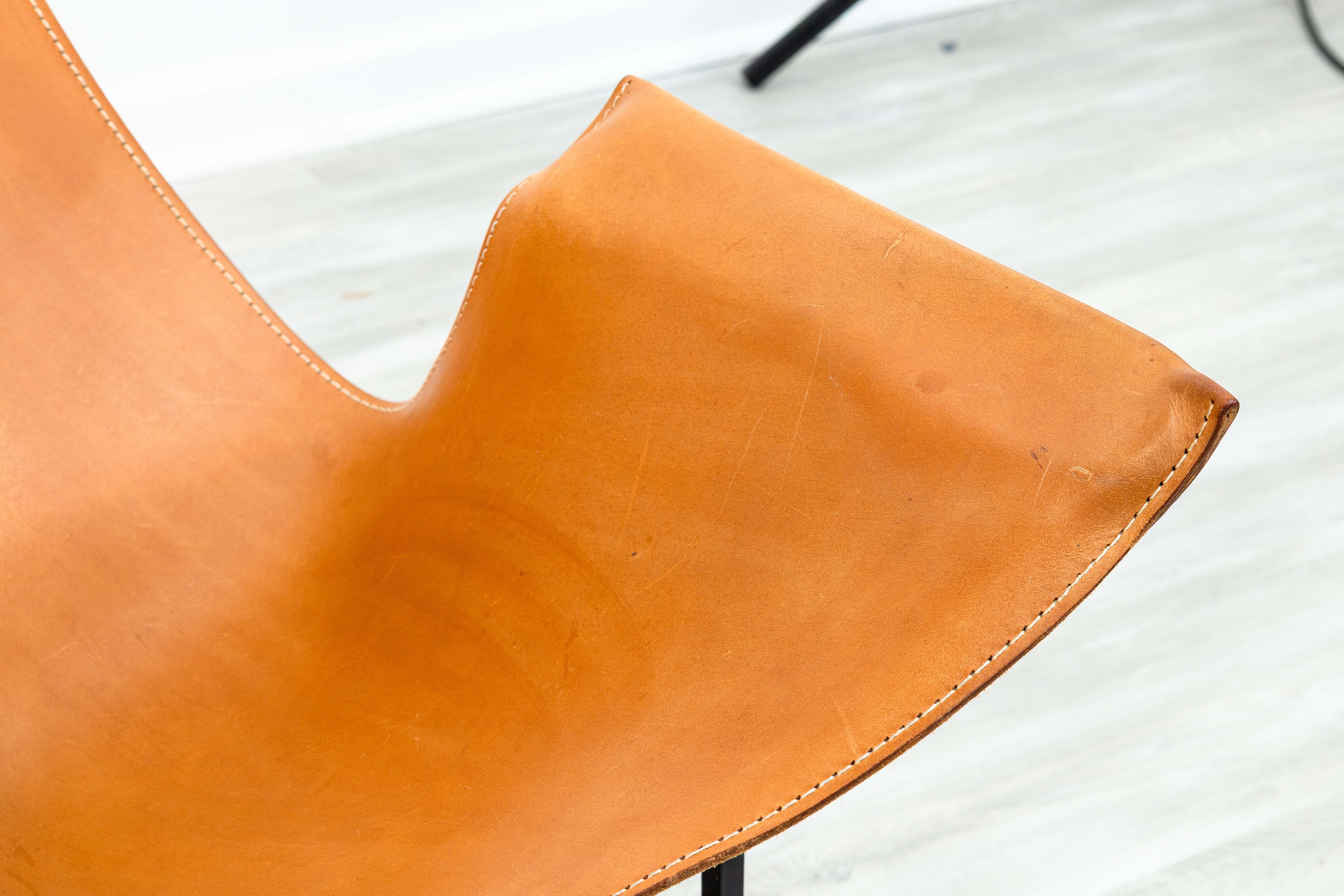 American William Katavolos for Leathercrafters Leather and Iron Sling Chair and Ottoman