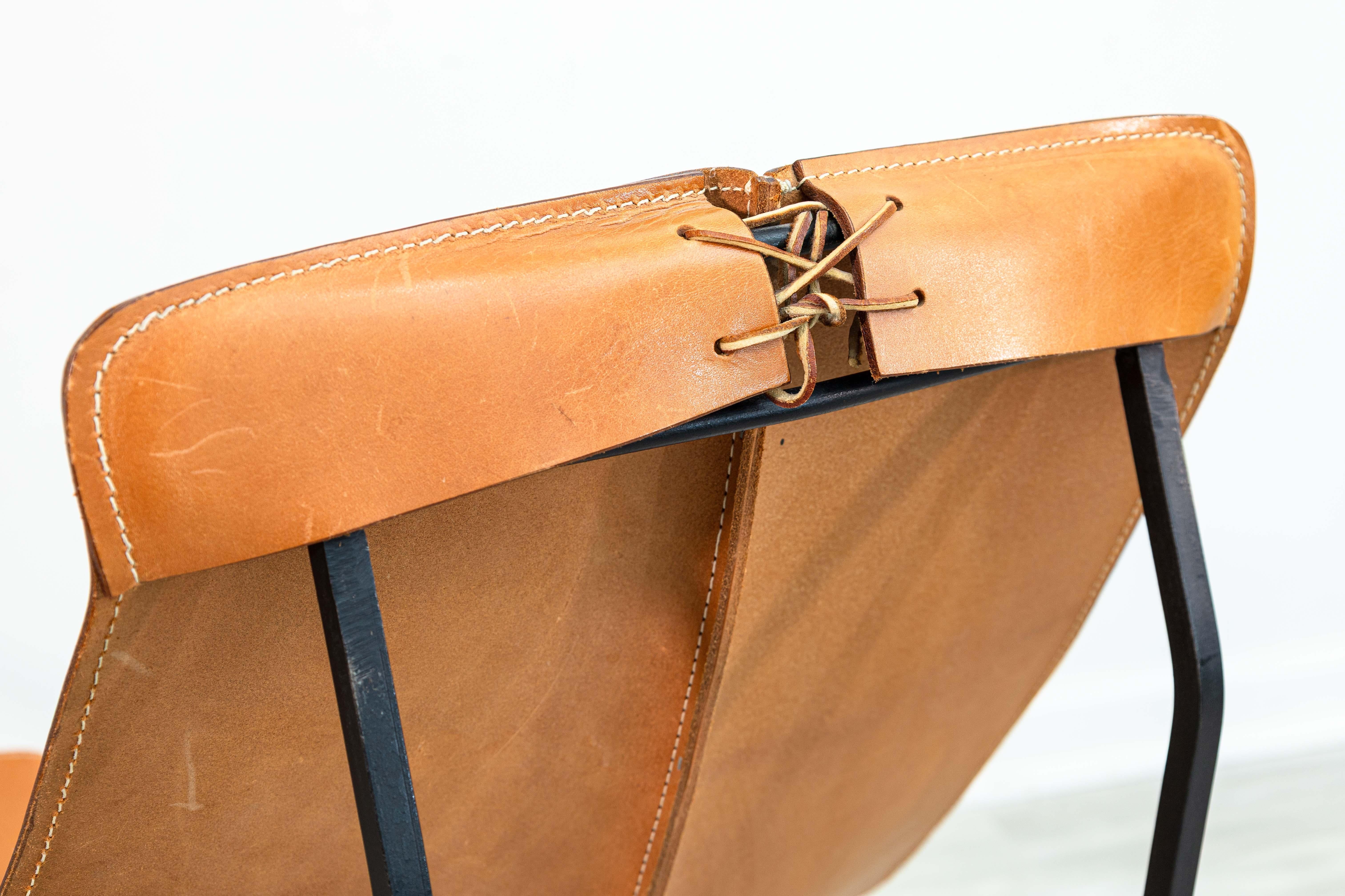Late 20th Century William Katavolos for Leathercrafters Leather and Iron Sling Chair and Ottoman